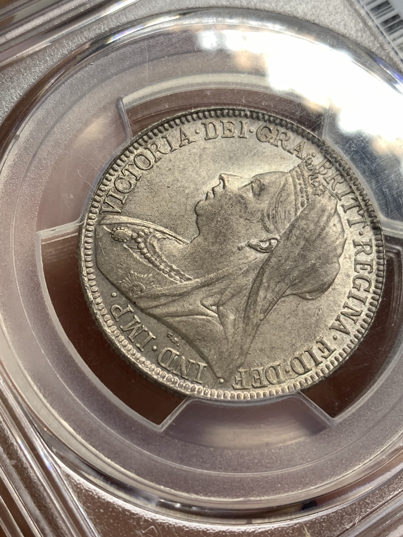《竞宝斋》第179场-周日，周一2场 (全场包邮) PCGS-MS64英国1900年披纱一弗洛林银币，转光漂亮，灰彩包浆 状态难得