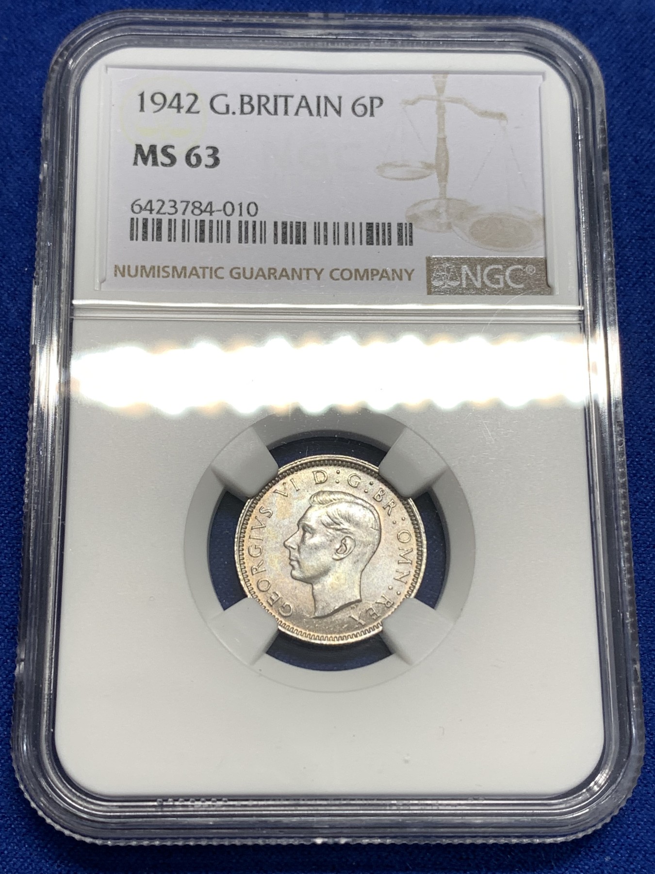 《竞宝斋》第179场-周日，周一2场 (全场包邮) NGC-MS63 英国1942年 乔六6便士银币 原光好品