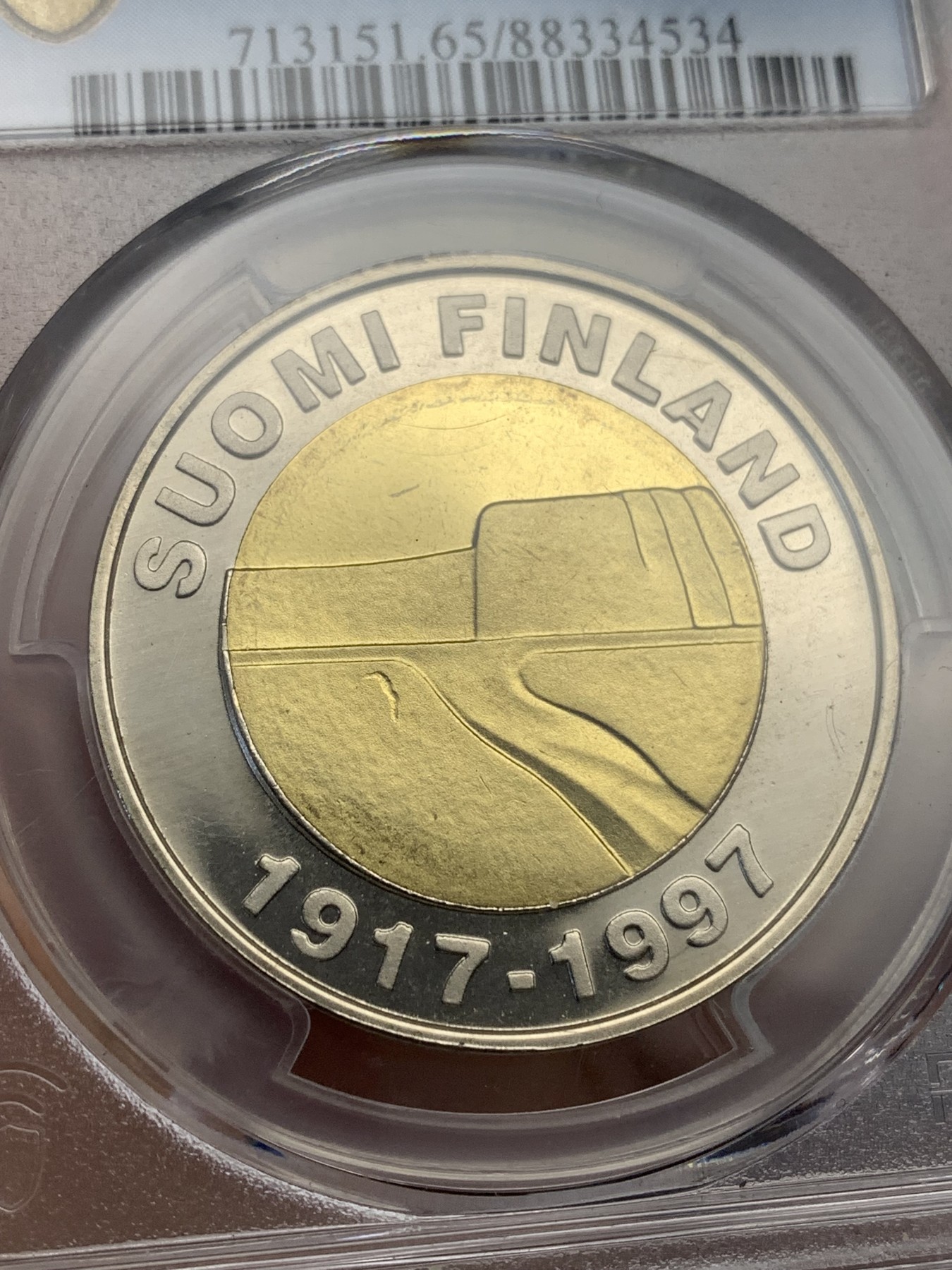 《竞宝斋》第179场-周日，周一2场 (全场包邮) PCGS MS65 芬兰1997 独立80周年 25马克双金属纪念币