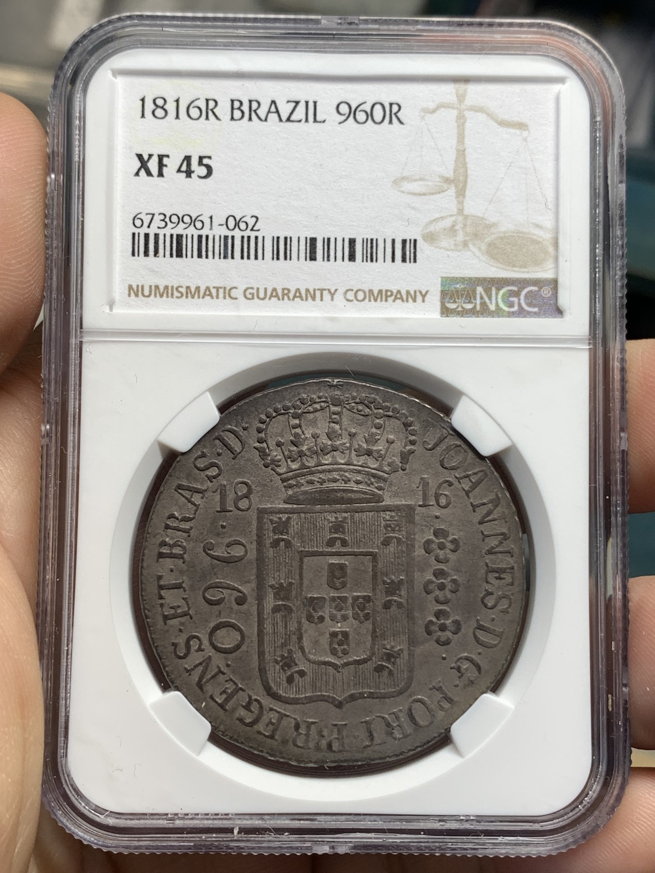 《竞宝斋》第179场-周日，周一2场 (全场包邮) NGC-XF45 巴西1816年 960R 大银币 热门品种 双面深彩包浆