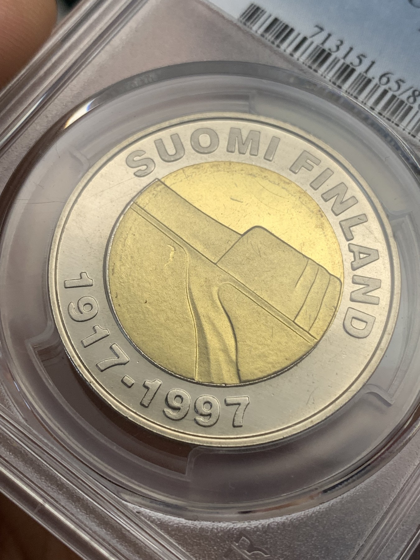 《竞宝斋》第179场-周日，周一2场 (全场包邮) PCGS MS65 芬兰1997 独立80周年 25马克双金属纪念币