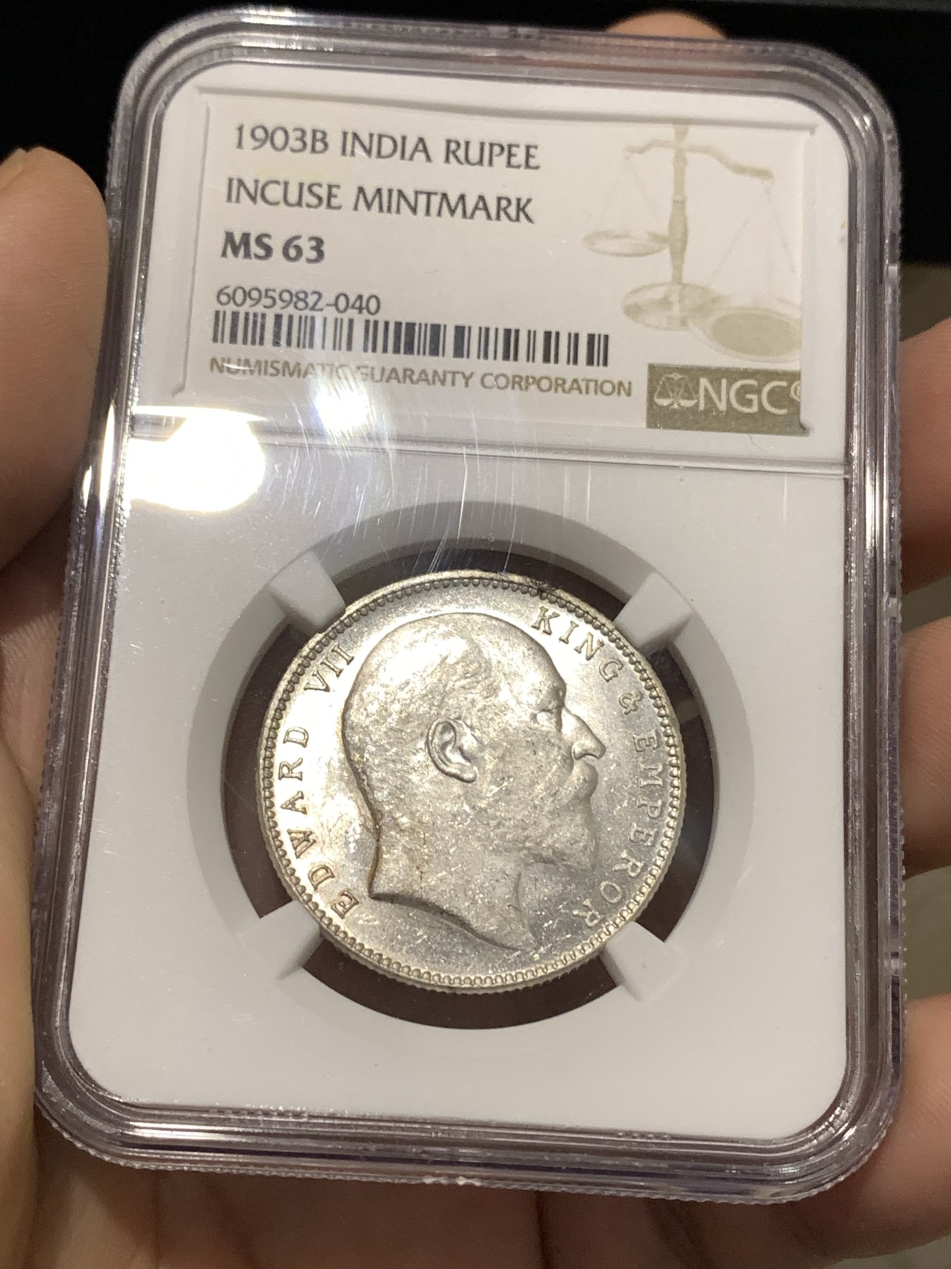 《竞宝斋》第179场-周日，周一2场 (全场包邮) NGC MS63 英属印度1903年B版爱七1卢比银币 上涨品种