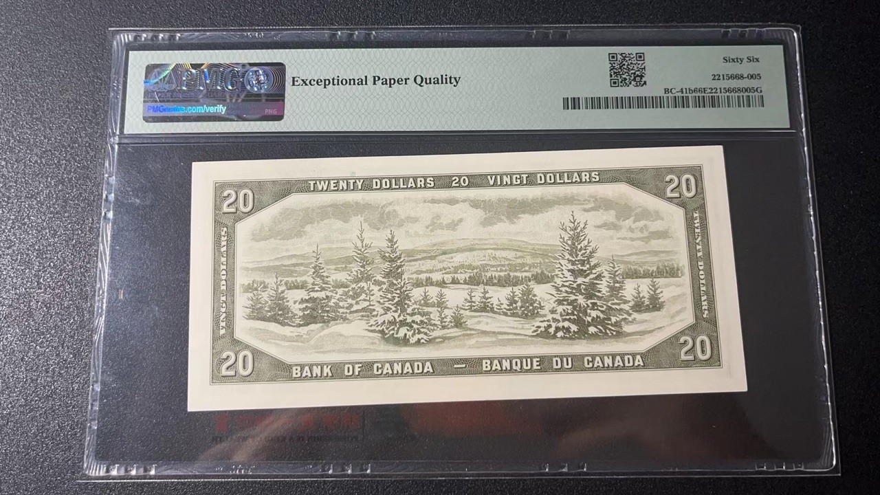 【Blue Auction】✨世界纸币精拍第341期——周日畅拍场 【无47】加拿大 1954年20元 女王 雪松精美 PMG66EPQ 