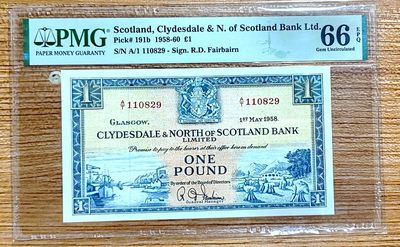 【Blue Auction】✨世界纸币精拍第341期——周日畅拍场 - 【A1首发冠无47】苏格兰 1958年1镑 PMG66EPQ 风景精美