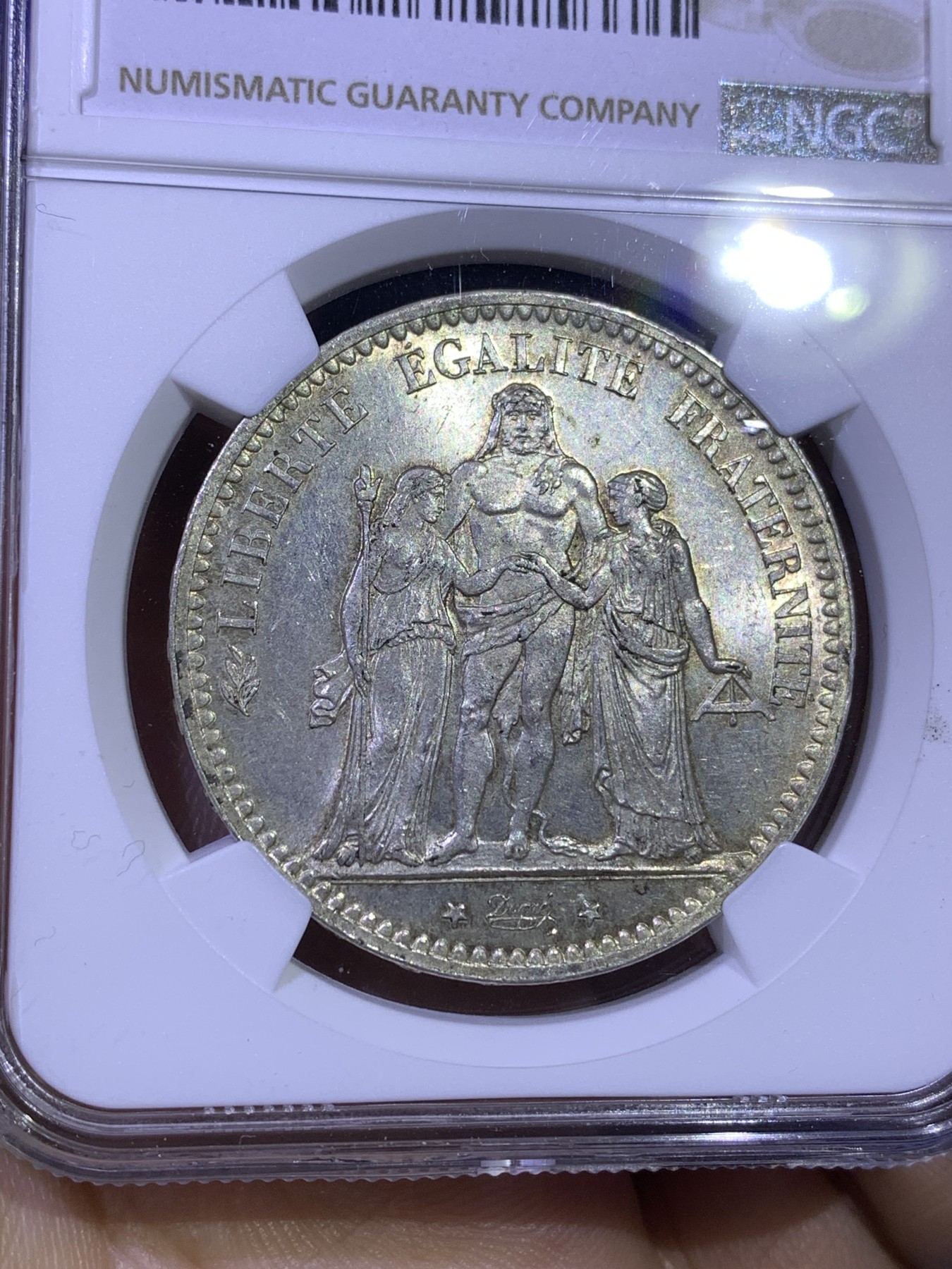 《竞宝斋》第179场-周日，周一2场 (全场包邮) NGC MS62 法国 1876年 大力神 5法郎银币 稀少年份 MS非常难得