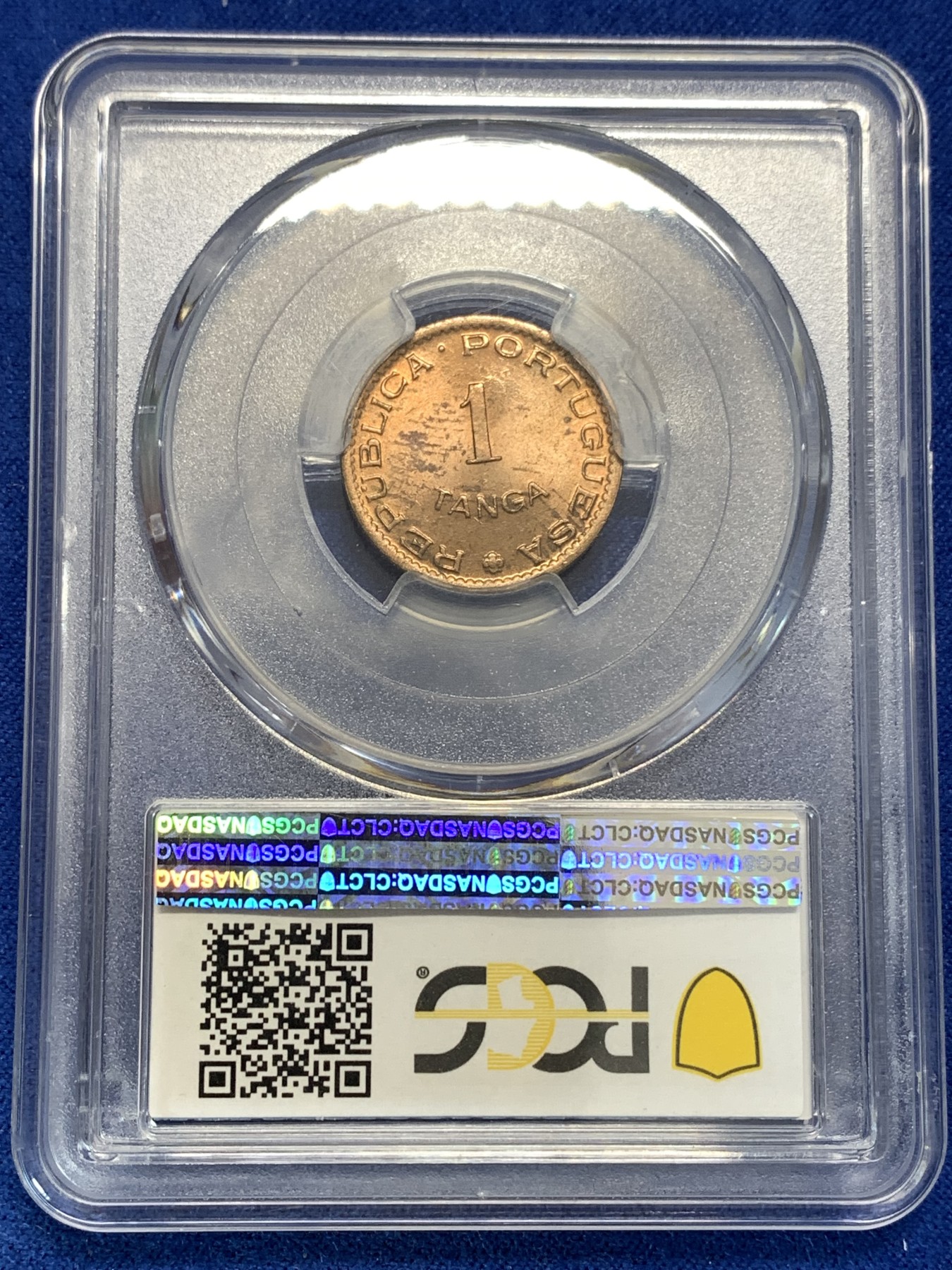 《竞宝斋》第179场-周日，周一2场 (全场包邮) 亚军分 PCGS-MS64RD 1952年葡属印度1Tanga铜币（原光RD状态难得）