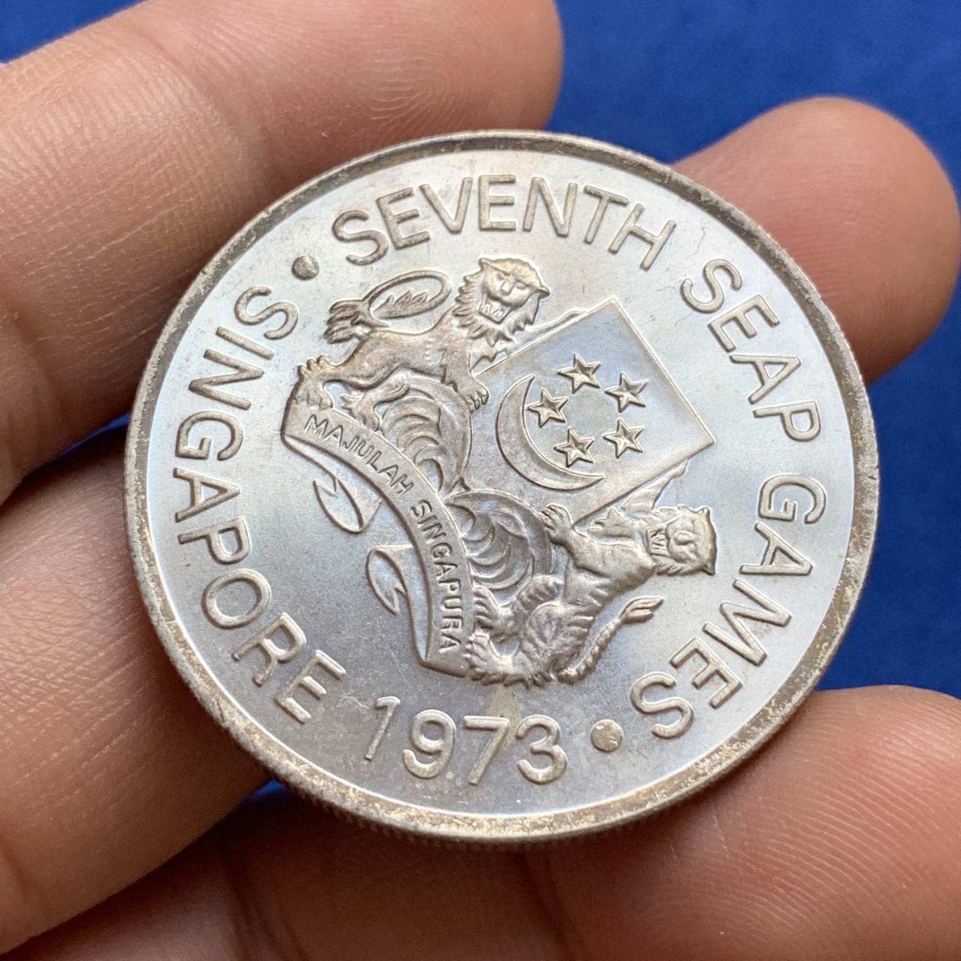 《竞宝斋》第179场-周日，周一2场 (全场包邮) 新加坡 1973年 东南亚运动会5刀银币