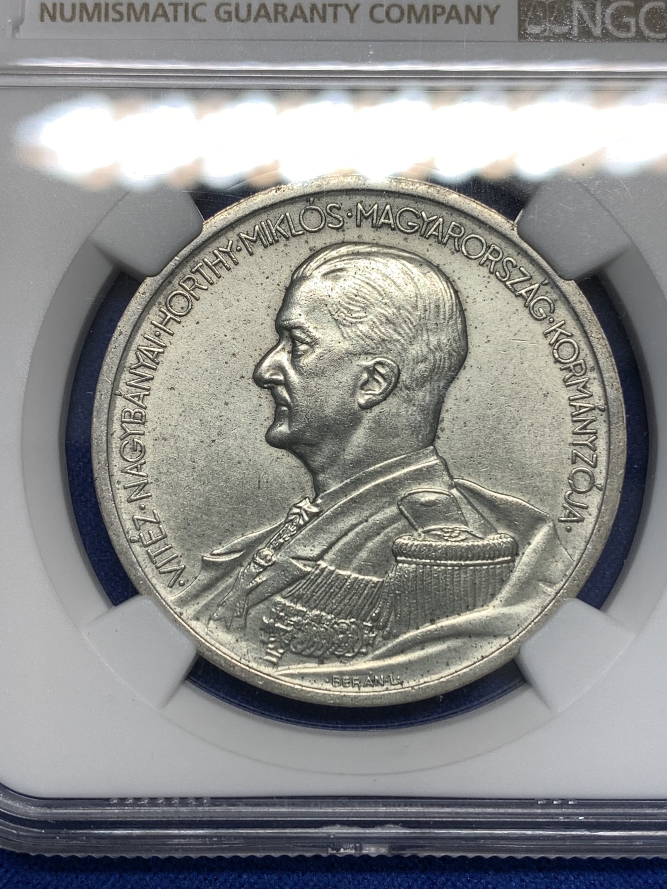 《竞宝斋》第179场-周日，周一2场 (全场包邮) NGC-AU 1939A匈牙利海军上将霍尔蒂5潘果银币，上涨品种