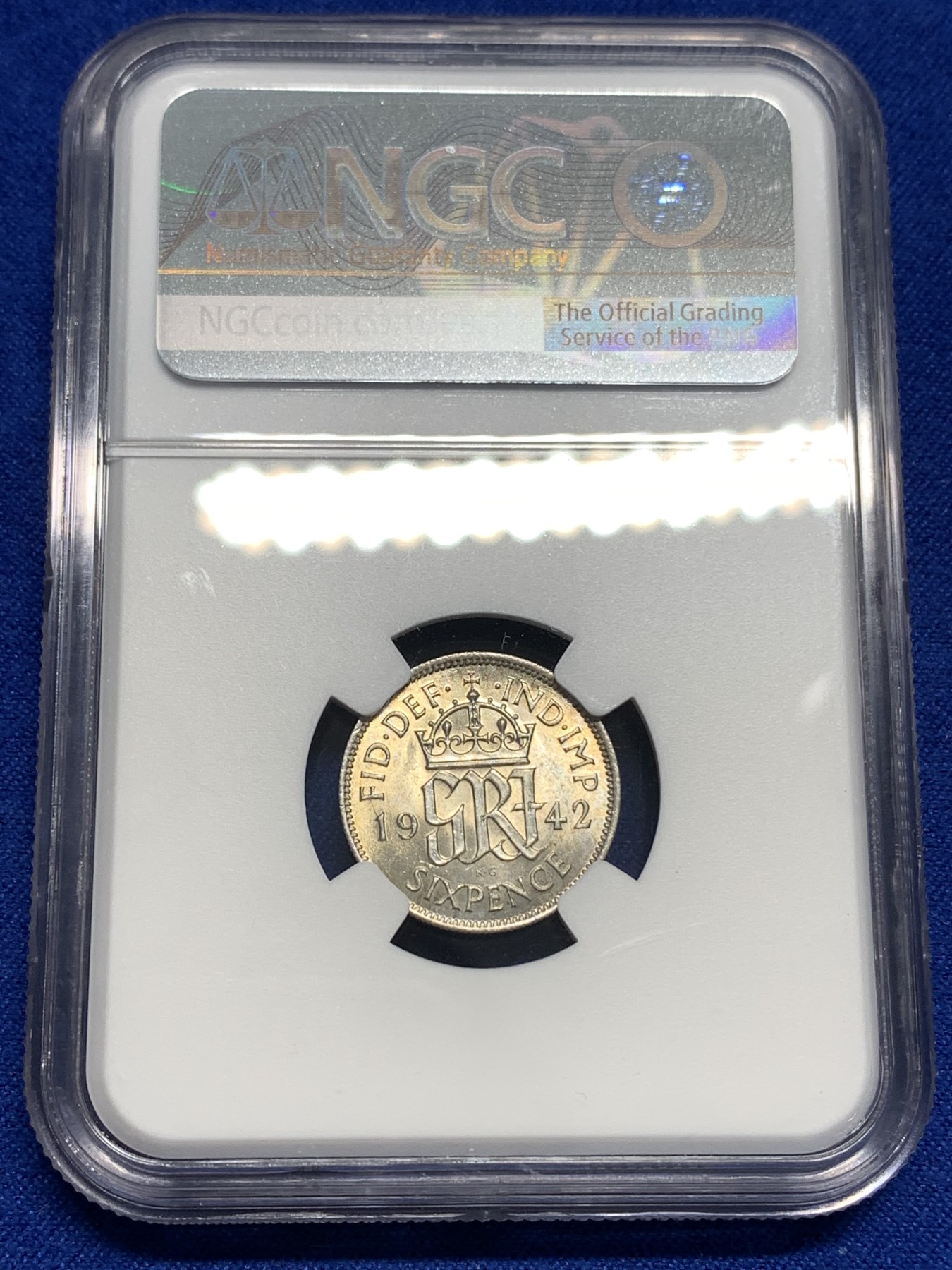 《竞宝斋》第179场-周日，周一2场 (全场包邮) NGC-MS63 英国1942年 乔六6便士银币 原光好品