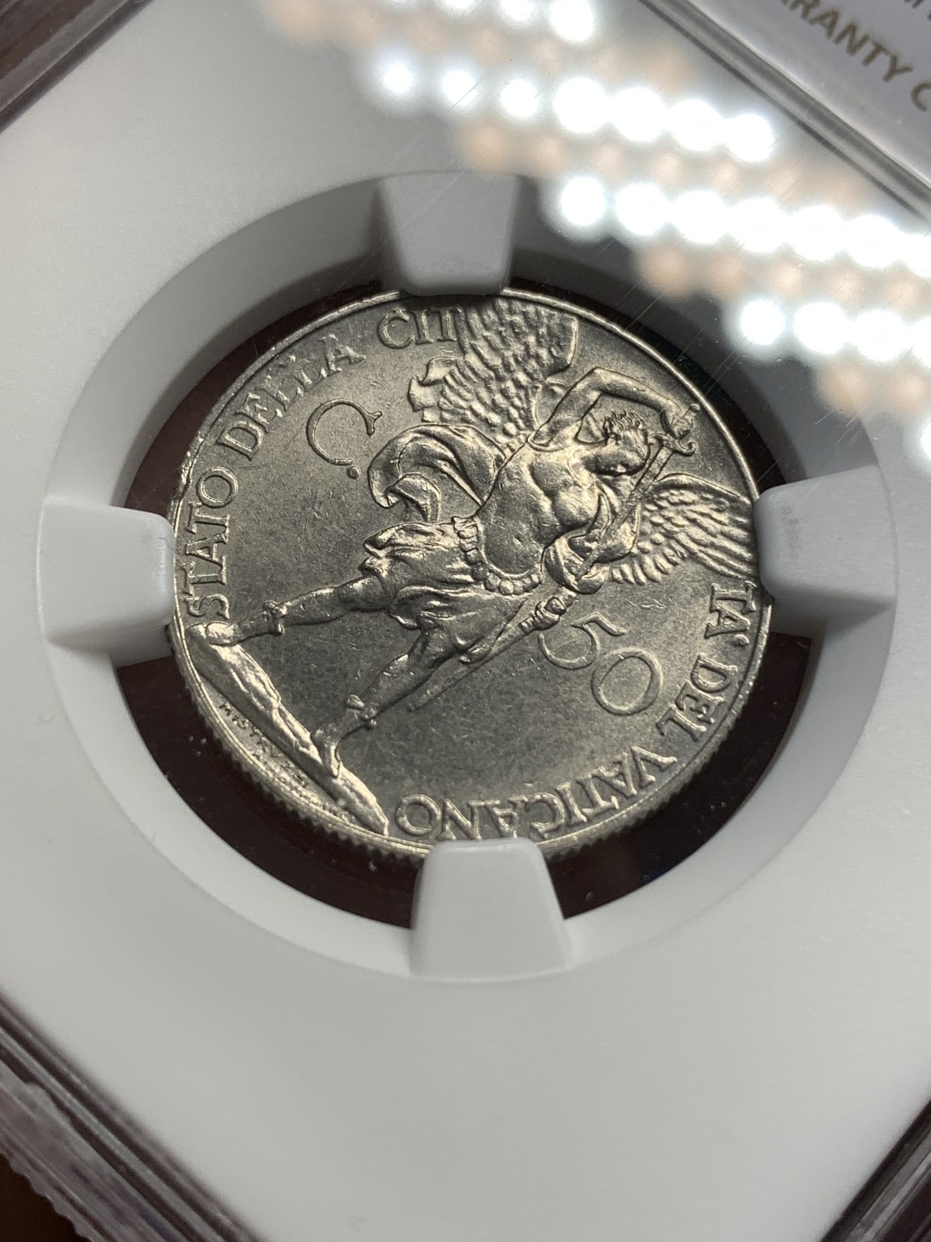 《竞宝斋》第179场-周日，周一2场 (全场包邮) NGC MS62 梵蒂冈 1936年  50分 战斗天使