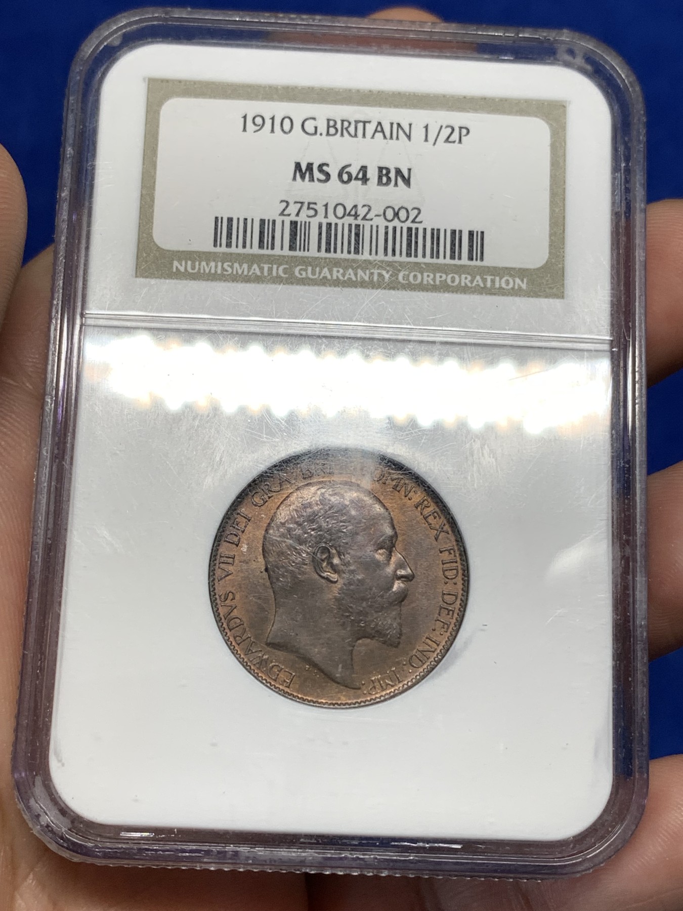 《竞宝斋》第179场-周日，周一2场 (全场包邮) NGC MS64BN 英国1910年 爱德华七世 1/2便士铜币