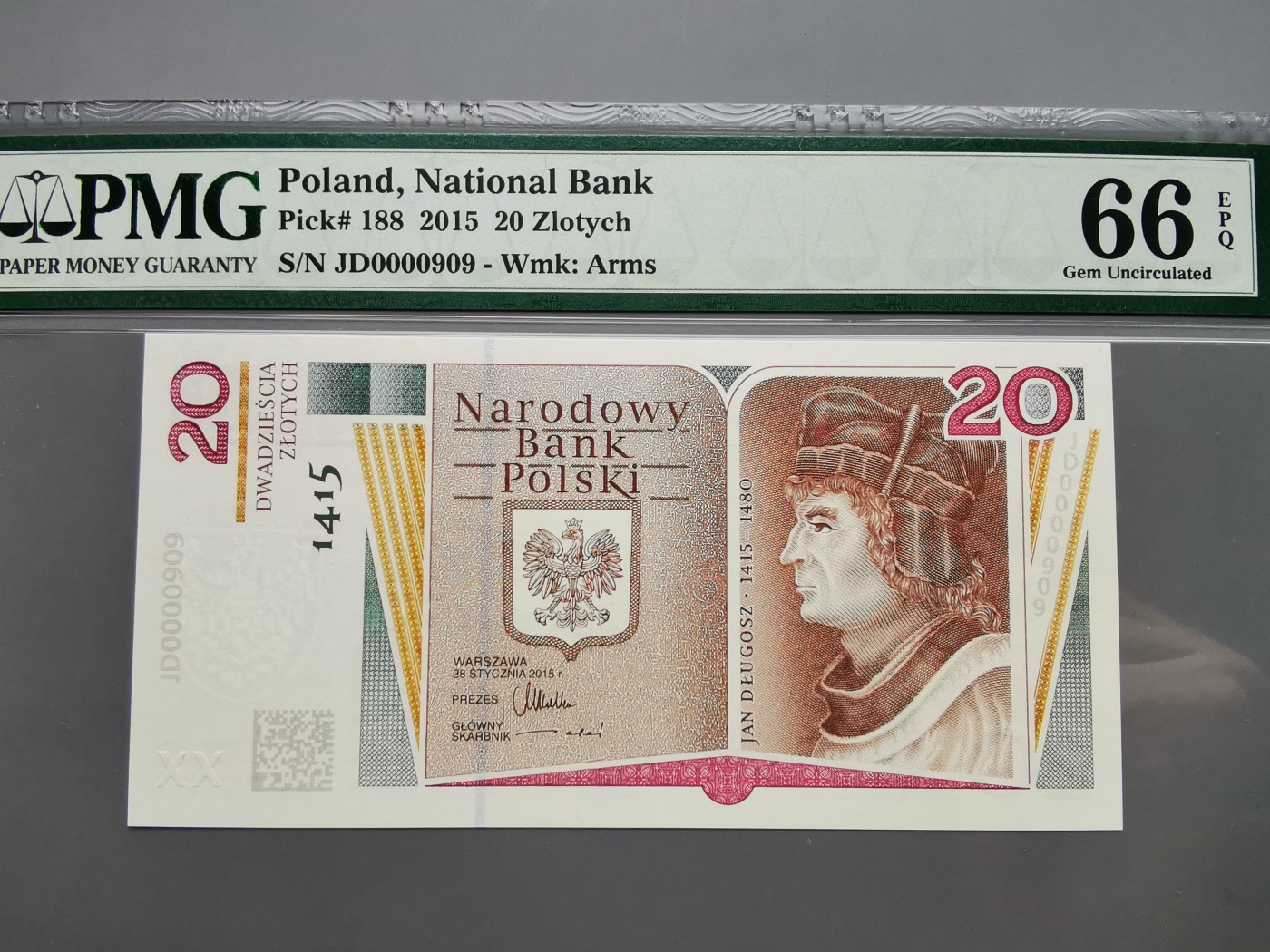 《崇甫堂》-PMG评级波兰纸钞VII PMG-66 波兰2015年《扬·德乌戈什诞辰600周年》 P#188