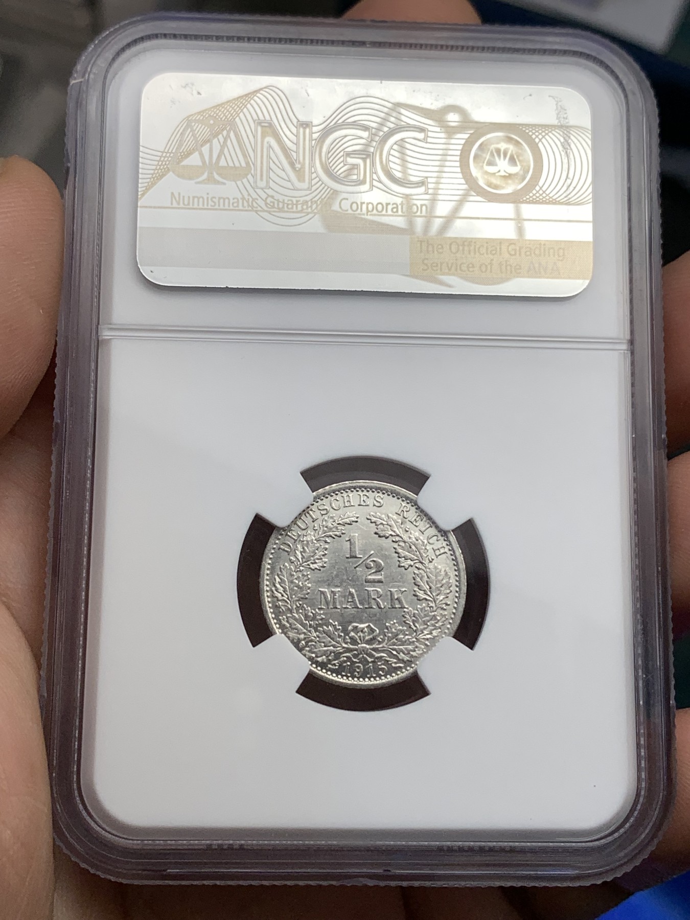 《竞宝斋》第179场-周日，周一2场 (全场包邮) NGC MS62 德国 1915年 1/2马克 银币