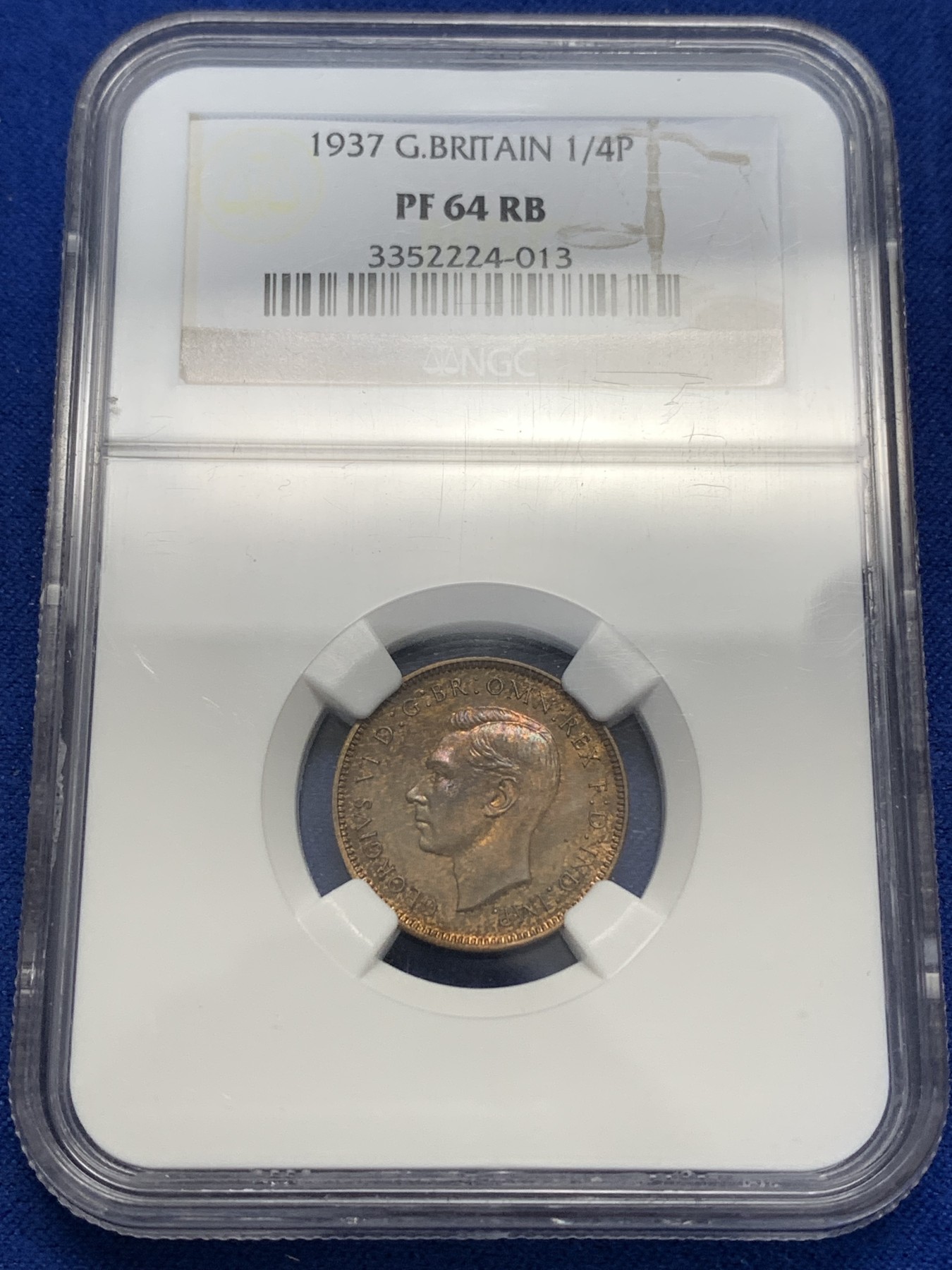 《竞宝斋》第179场-周日，周一2场 (全场包邮) NGC PF64RB 英国1937年 乔治六世 1法新 铜币