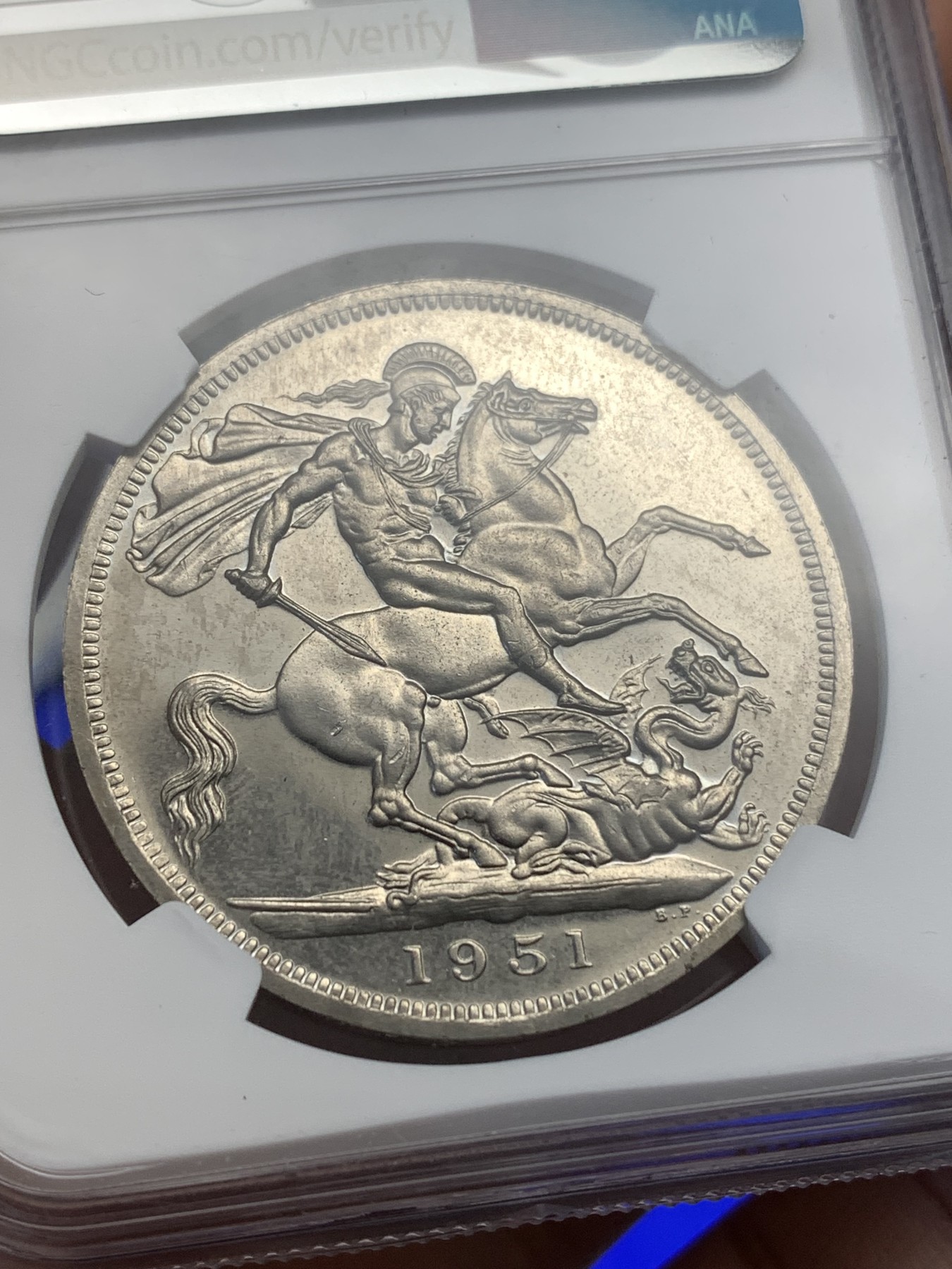 《竞宝斋》第179场-周日，周一2场 (全场包邮) NGC-PL64 英国 1951年 1克朗 乔治六世 最后的马剑 镜面底板 品相好 非常靓