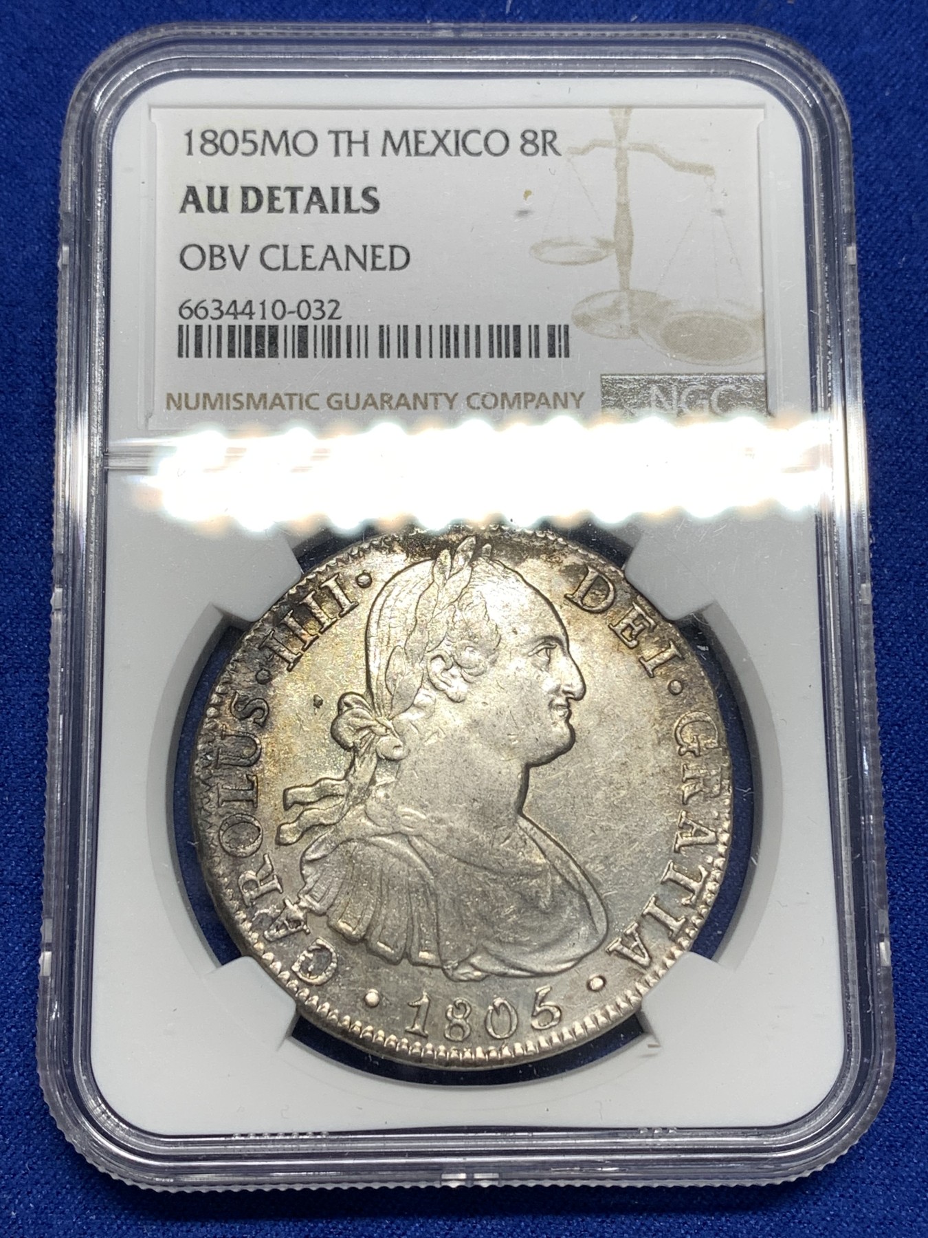 《竞宝斋》第179场-周日，周一2场 (全场包邮) NGC AU 墨西哥 1805年 卡四 8R 双柱大银币打制的非常好