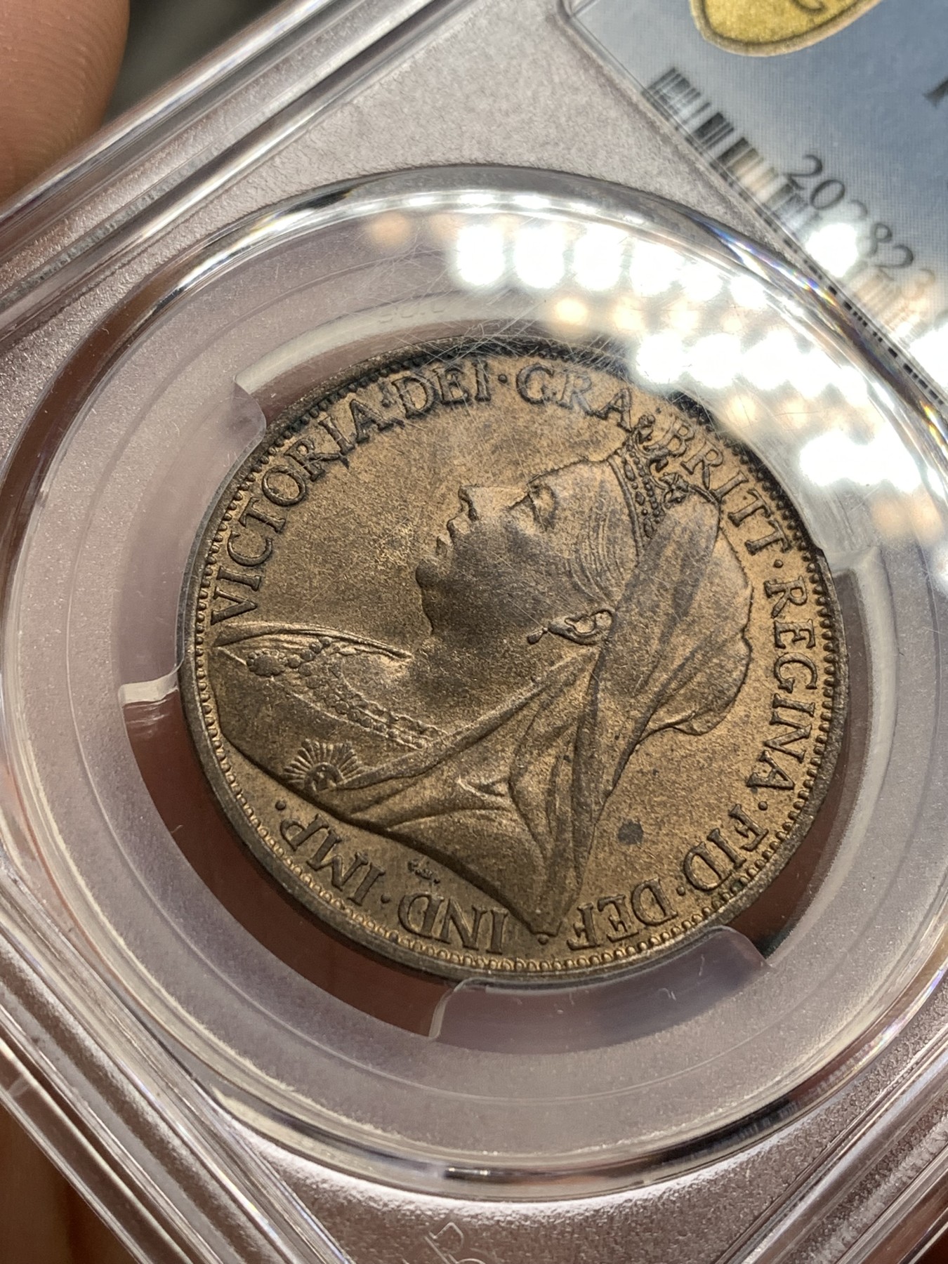 《竞宝斋》第179场-周日，周一2场 (全场包邮) PCGS MS63 RB 英国 1900 维多利亚 披纱版 1便士大铜币