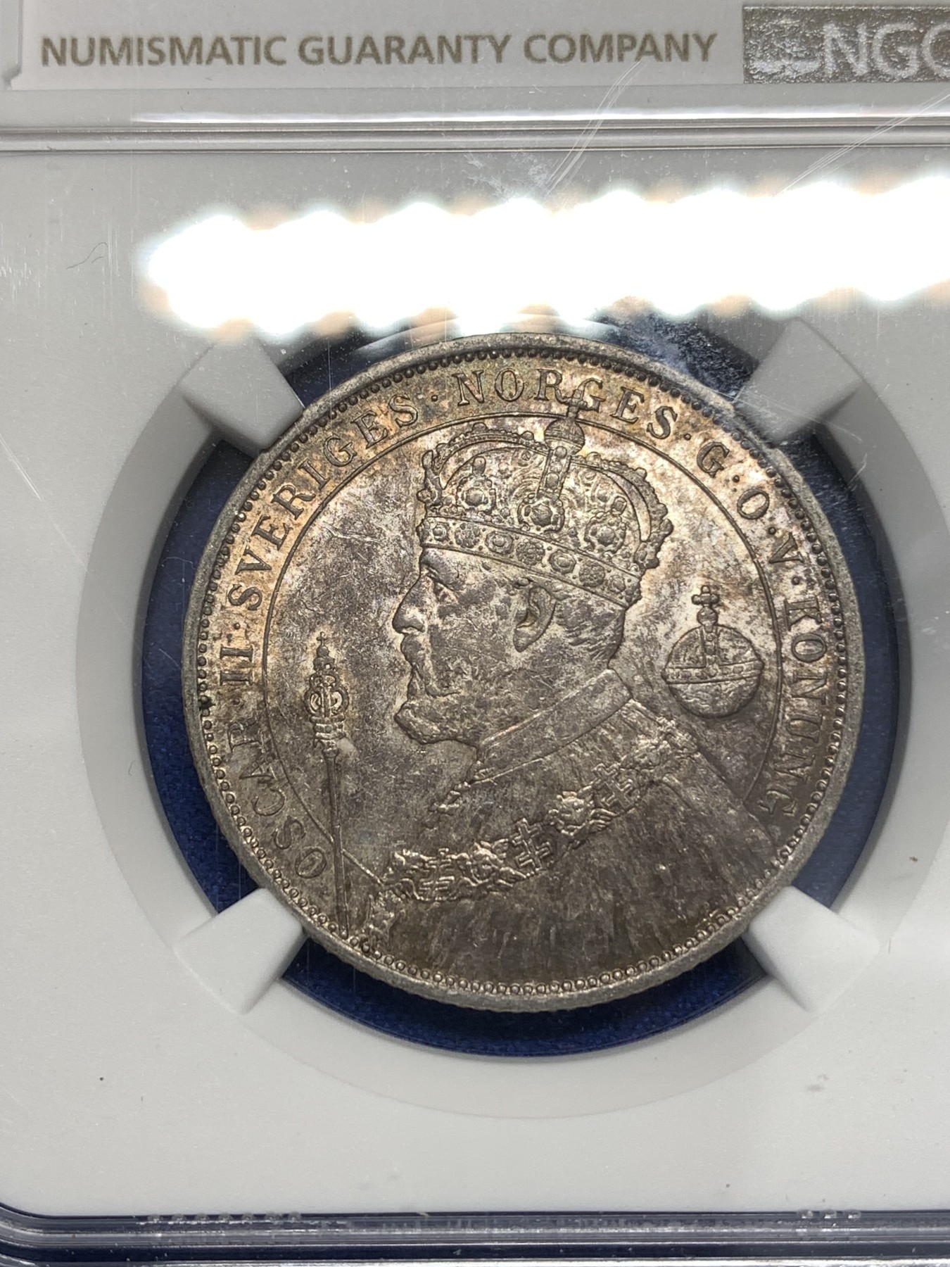 《竞宝斋》第179场-周日，周一2场 (全场包邮) NGC MS62 瑞典1897年 2克朗银币。双面身材包浆非常不错