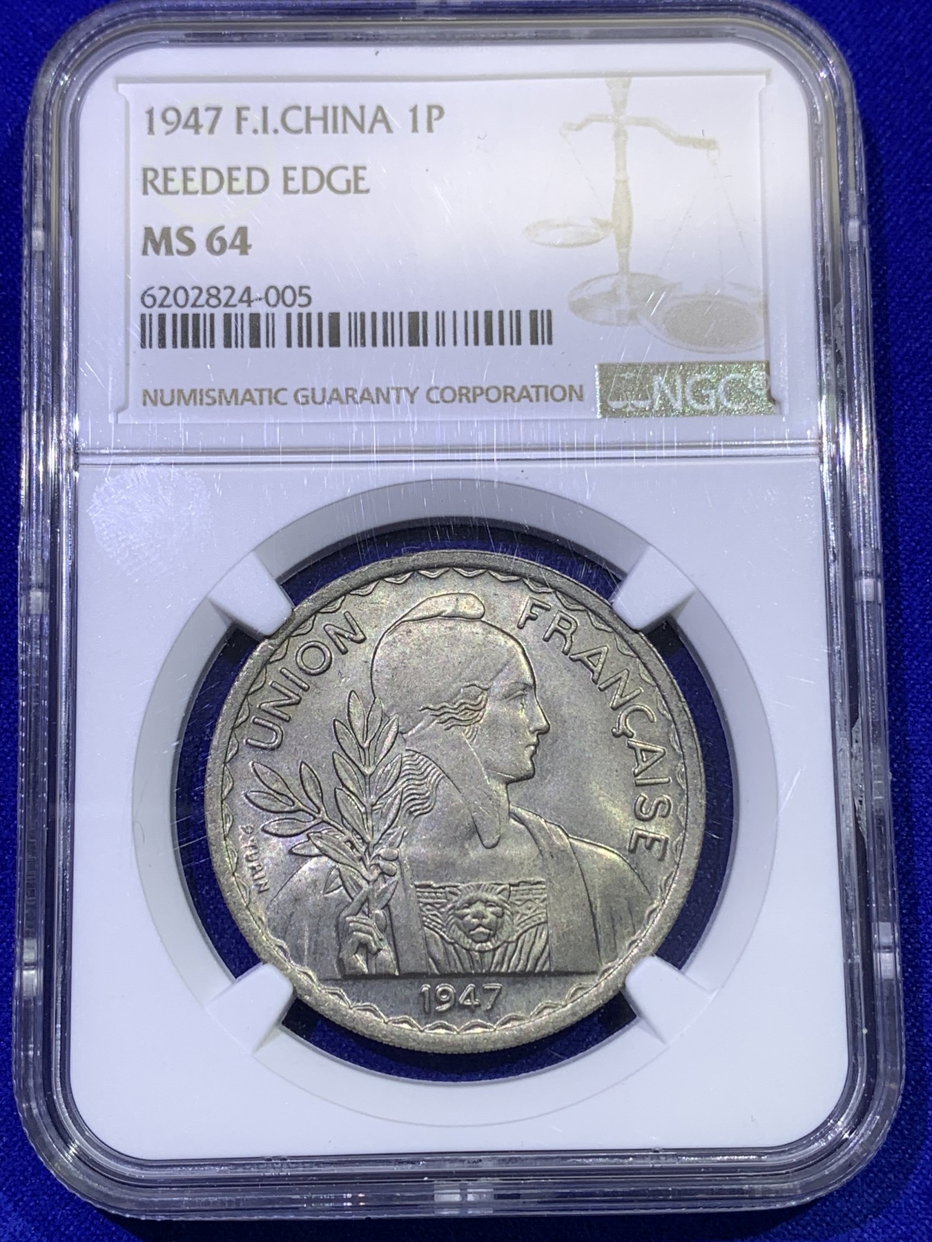 《竞宝斋》第179场-周日，周一2场 (全场包邮) NGC-MS64 1947法属印支 1皮亚斯特镍币