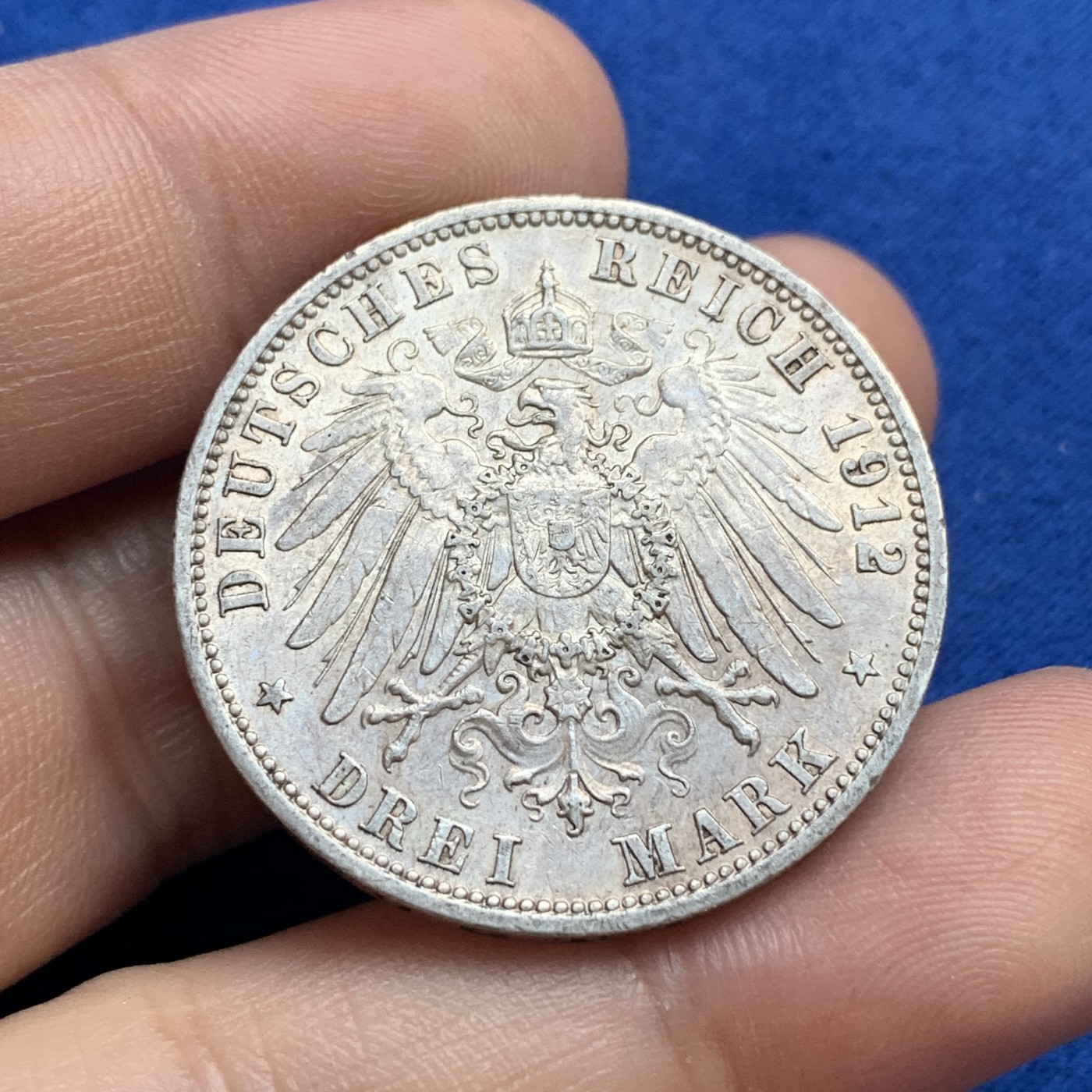 《竞宝斋》第179场-周日，周一2场 (全场包邮) 德国 1912年 德意志帝国威廉二世3马克银币 淡彩包浆