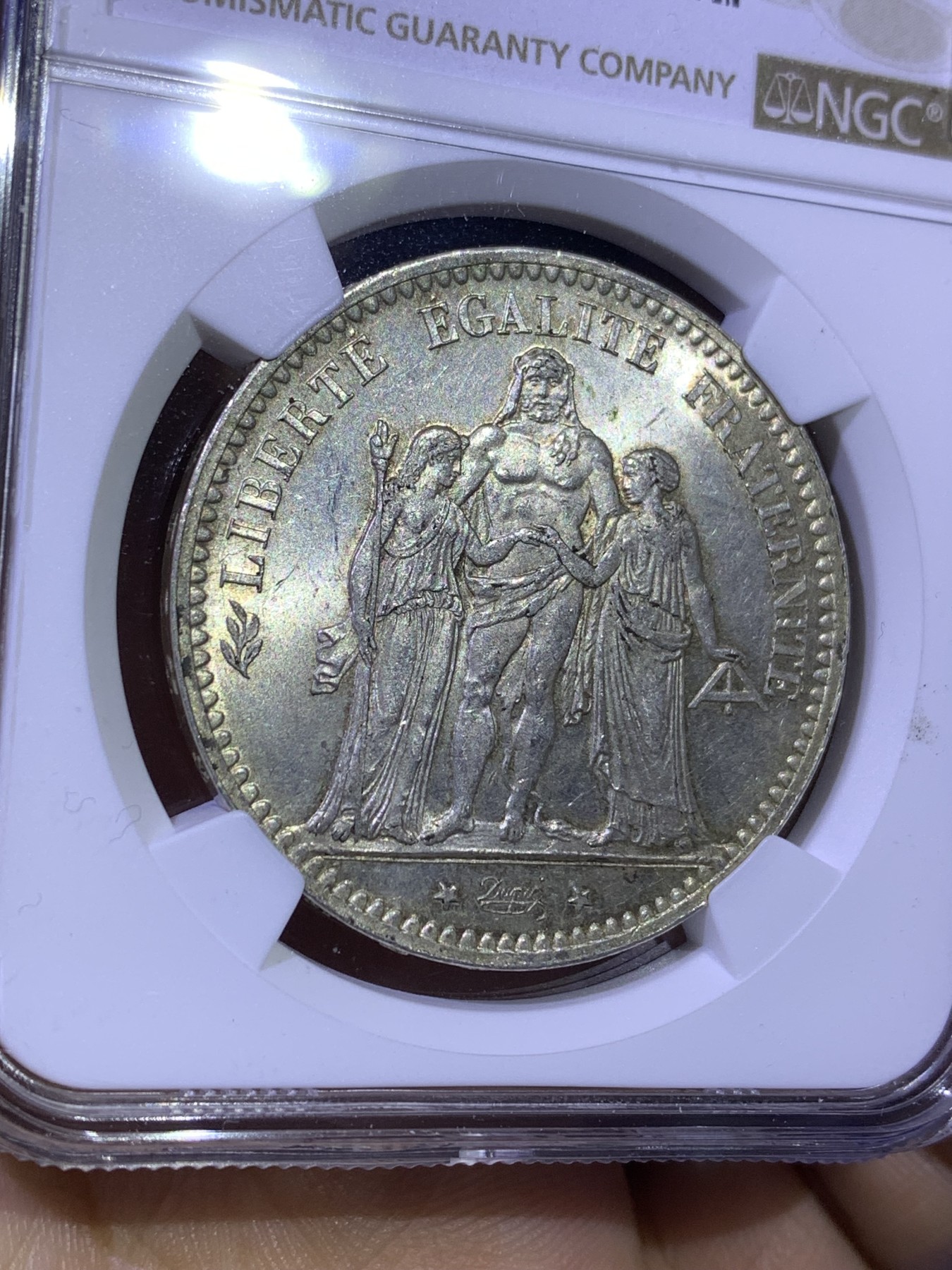 《竞宝斋》第179场-周日，周一2场 (全场包邮) NGC MS62 法国 1876年 大力神 5法郎银币 稀少年份 MS非常难得