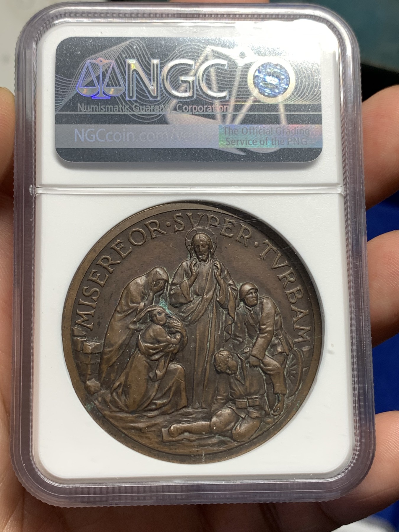 《竞宝斋》第179场-周日，周一2场 (全场包邮) NGC MS61BN 梵蒂冈 庇护十二世 纪念大铜章 巧克力包浆 加厚盒装