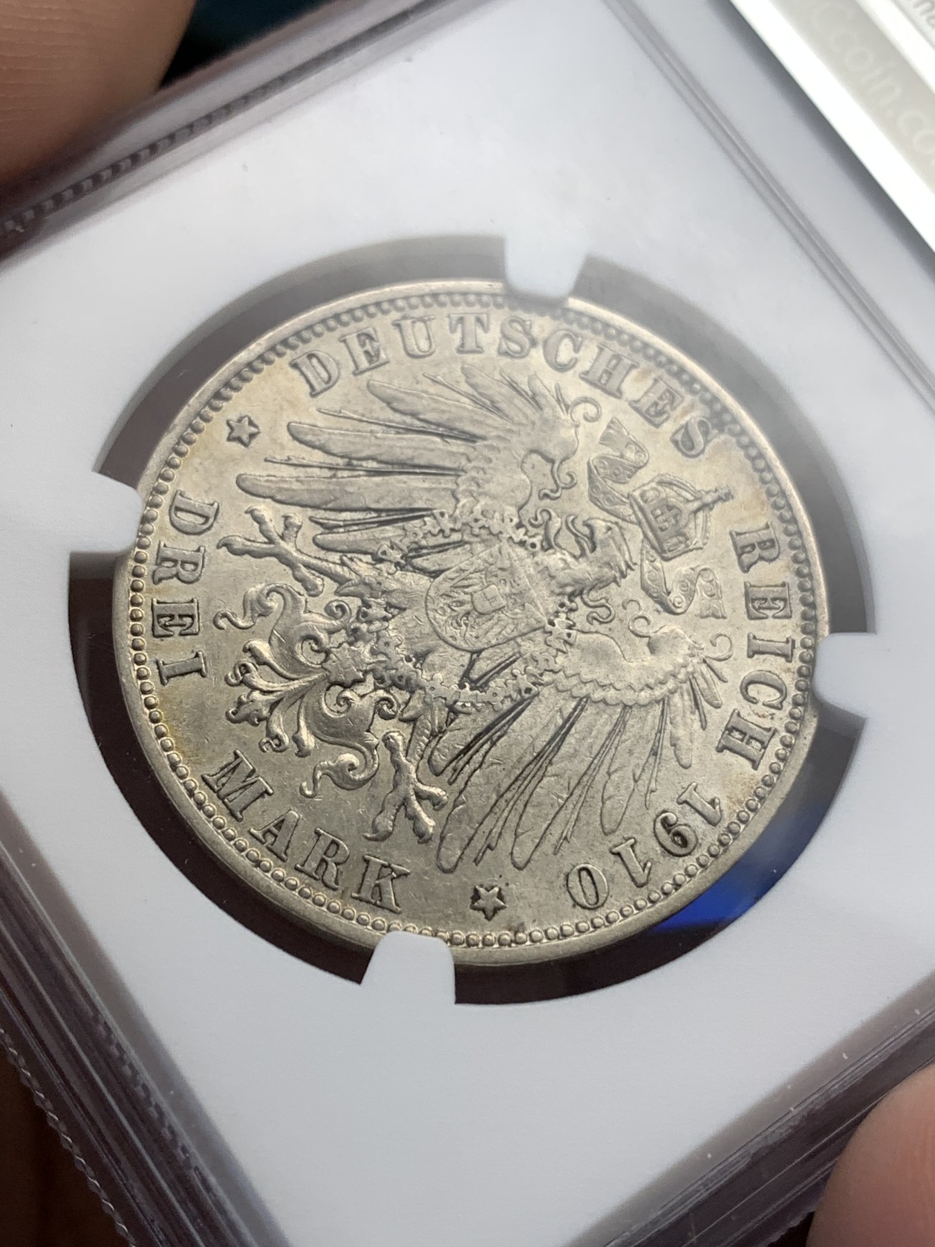 《竞宝斋》第179场-周日，周一2场 (全场包邮) NGC AU53 德国 1910年 巴伐利亚 奥托 3马克银币