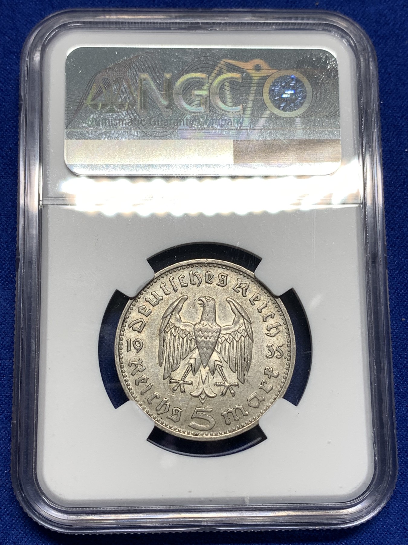 《竞宝斋》第179场-周日，周一2场 (全场包邮) NGC AU55 德国 1935年 D版 兴登堡 5马克 银币