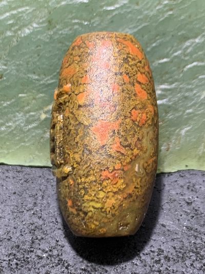 精美亚光高玉化草花纹战国红玛瑙手工雕刻道字桶珠一颗！ 精美亚光高玉化草花纹战国红玛瑙手工雕刻道字桶珠一颗！