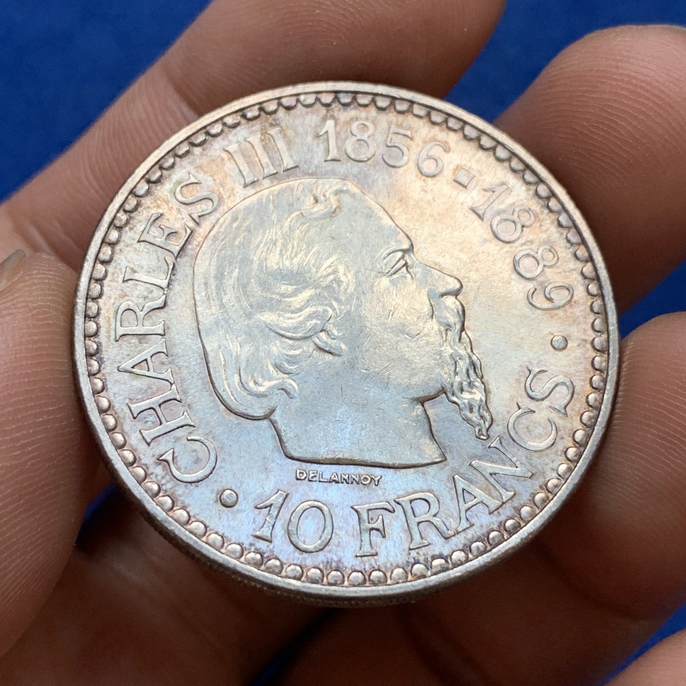 《竞宝斋》第179场-周日，周一2场 (全场包邮) 1966 摩纳哥查理登基110周年 10法郎银币