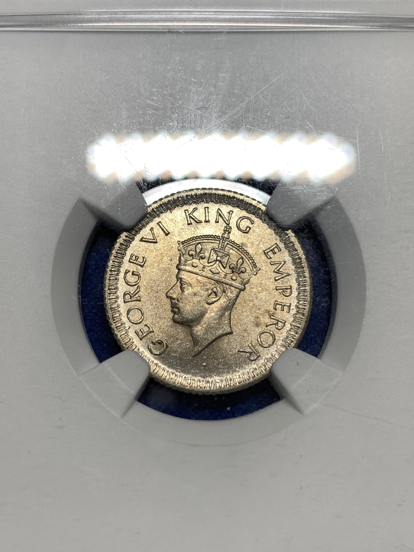 《竞宝斋》第179场-周日，周一2场 (全场包邮) NGC MS64 英属印度 乔六 1942年 1/4卢比银币 小面值少见