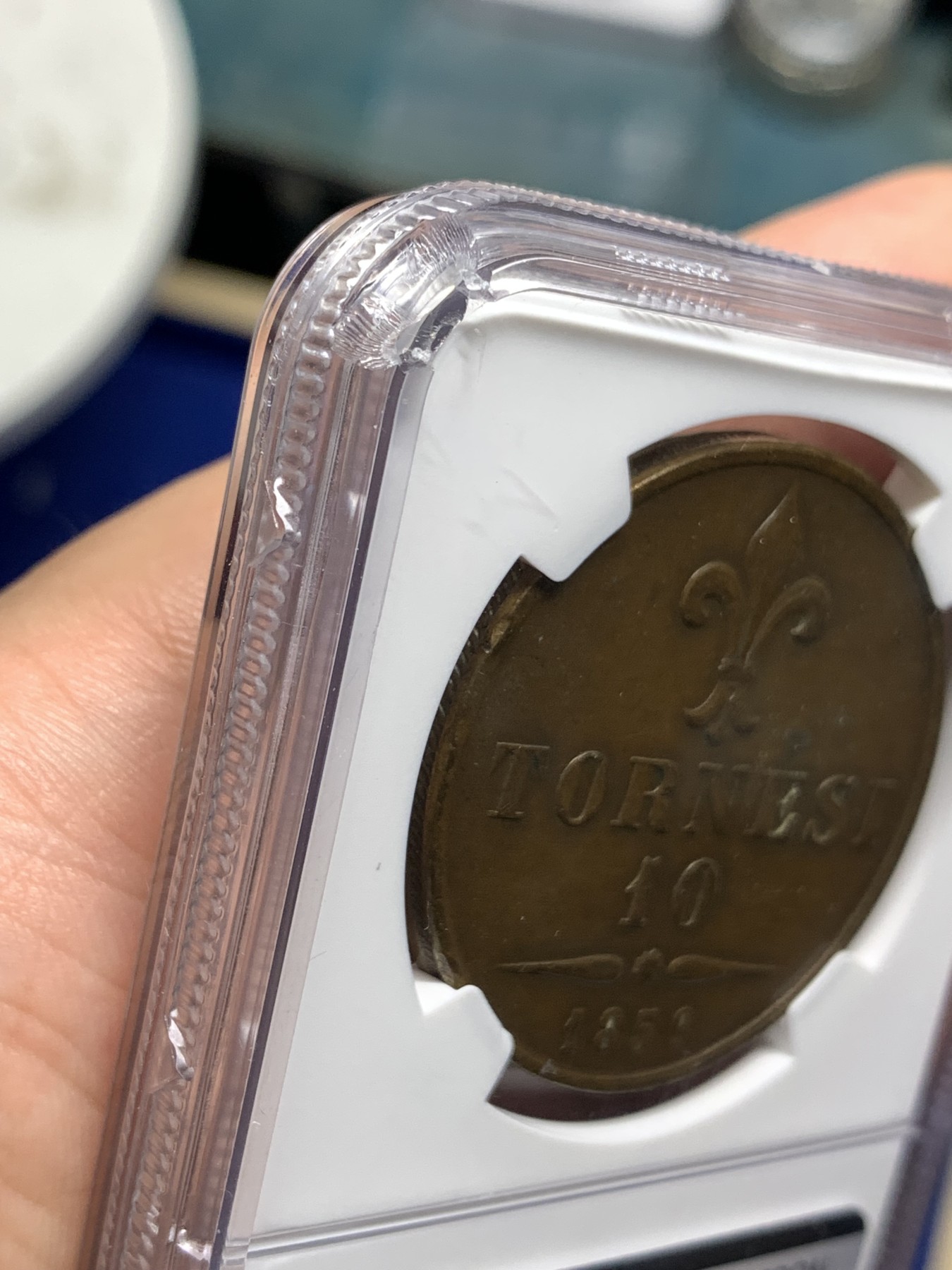 《竞宝斋》第179场-周日，周一2场 (全场包邮) NGC XF45  1859 意大利那不勒斯弗朗西斯二世10托大铜币，单年版，31.18克，齿边向左比齿边向右价格贵一倍