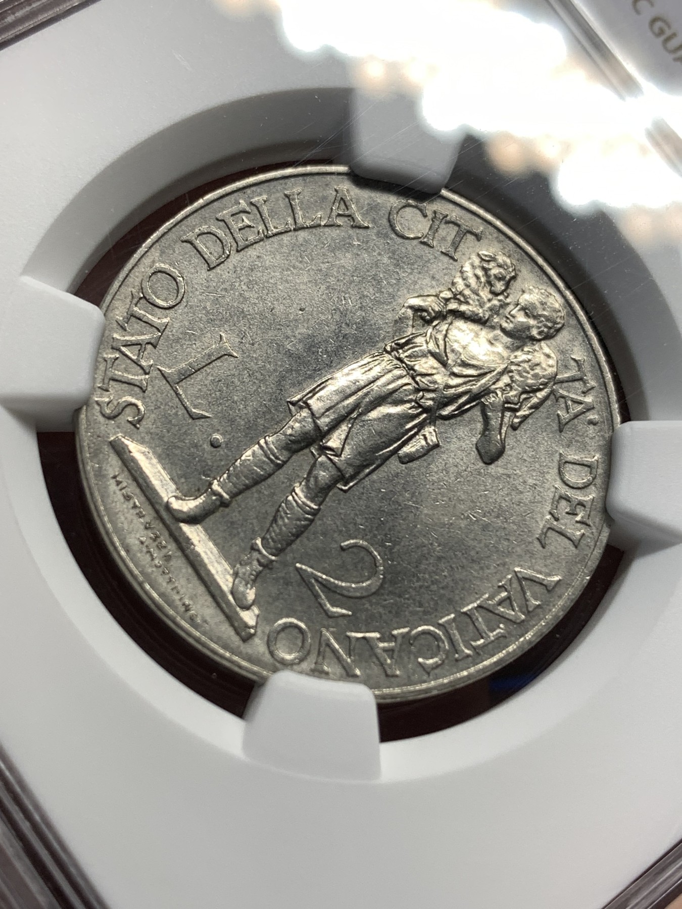 《竞宝斋》第179场-周日，周一2场 (全场包邮) NGC MS62 梵蒂冈 1937年 扛羊2里拉 经典设计 细节好