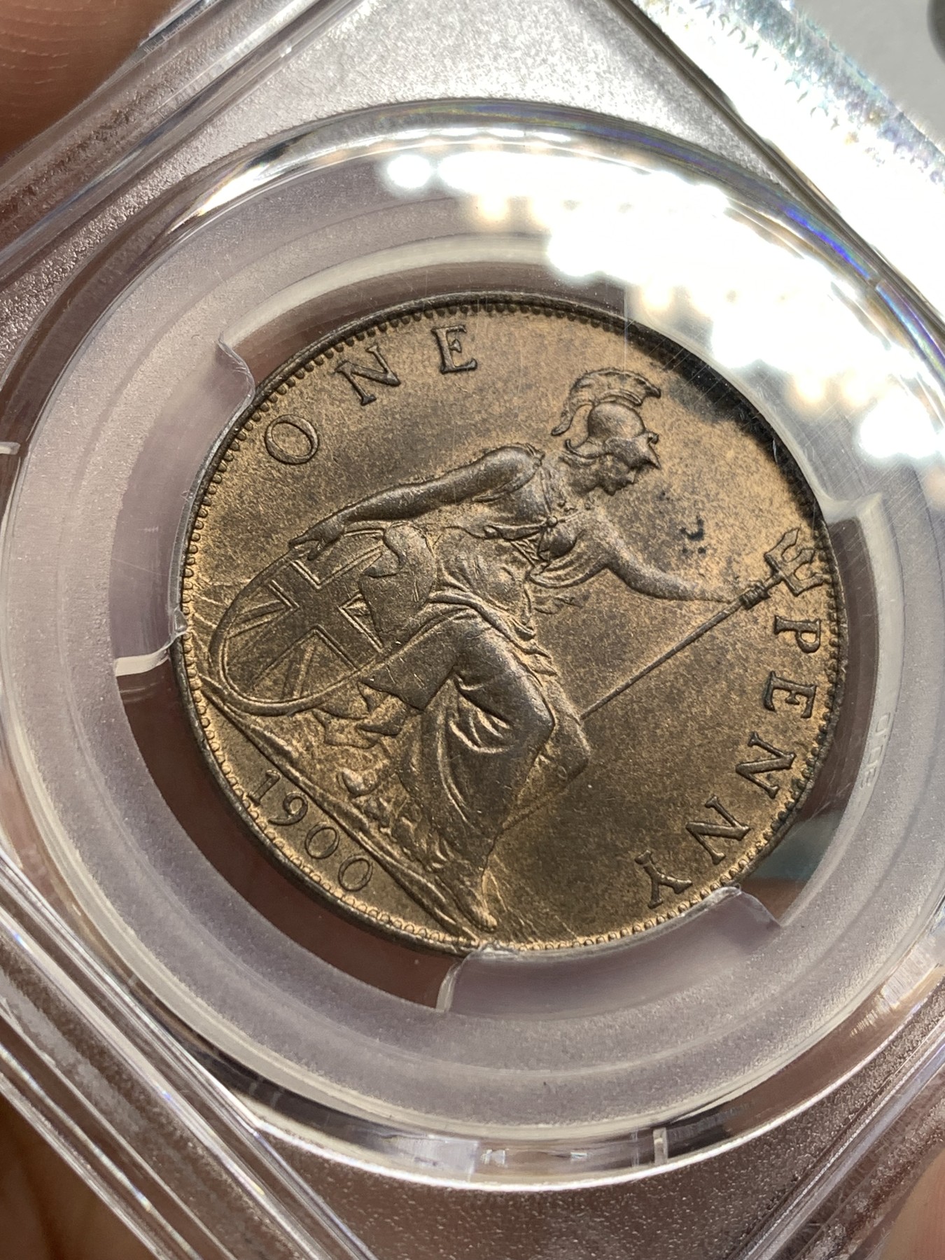 《竞宝斋》第179场-周日，周一2场 (全场包邮) PCGS MS63 RB 英国 1900 维多利亚 披纱版 1便士大铜币