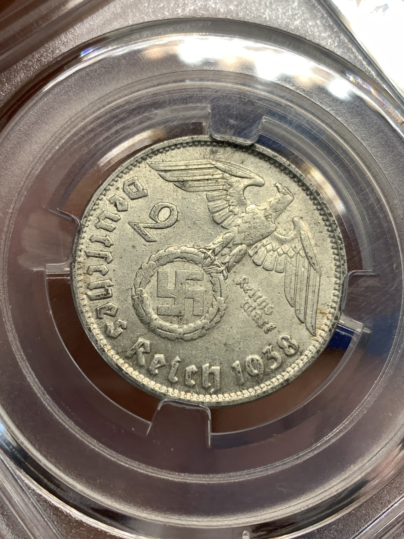 《竞宝斋》第179场-周日，周一2场 (全场包邮) 保粹-AU95 1938 德国 兴登堡 带字2马克 银币