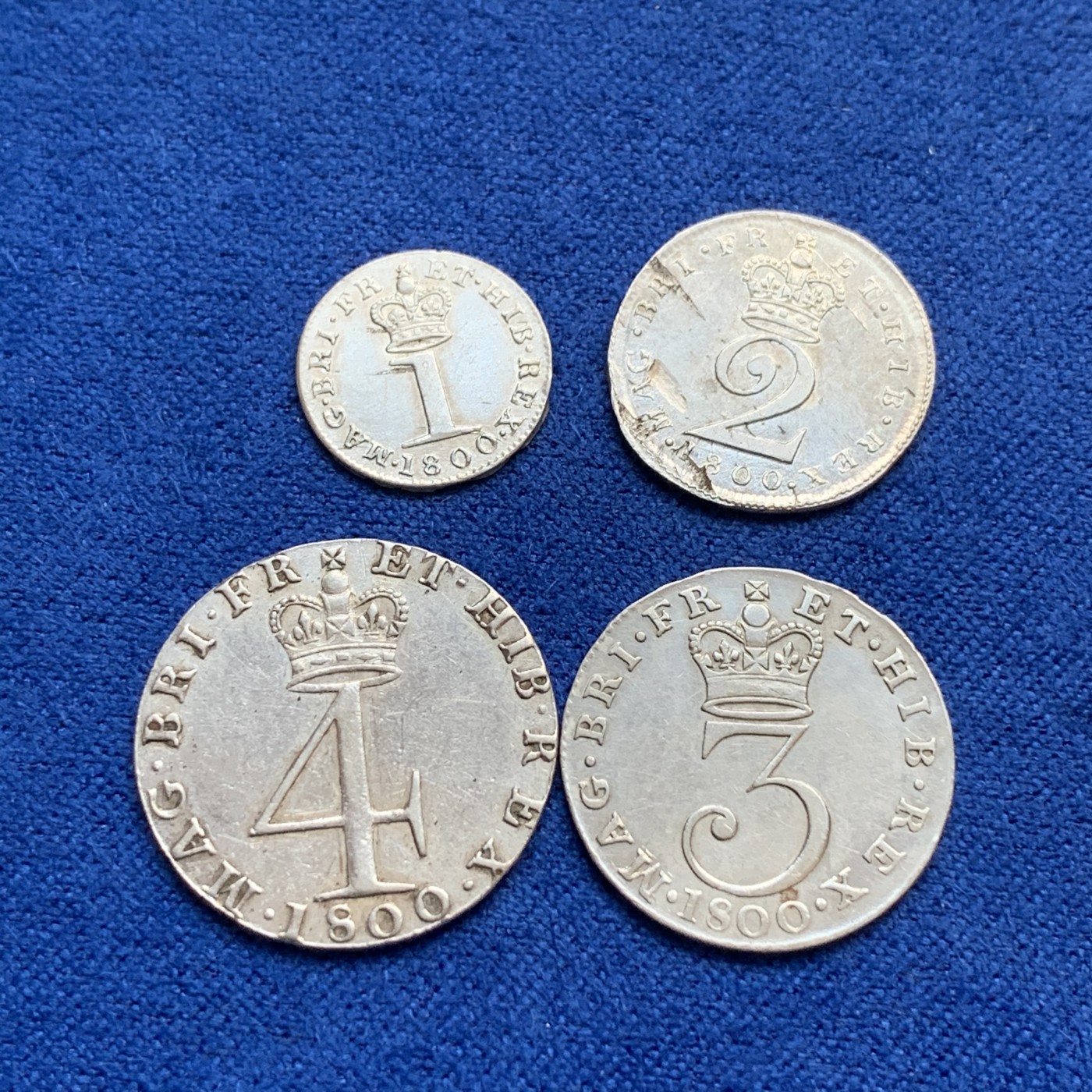 《竞宝斋》第179场-周日，周一2场 (全场包邮) 1800英国乔治三世濯足币4枚一套 ，AU-UNC状态