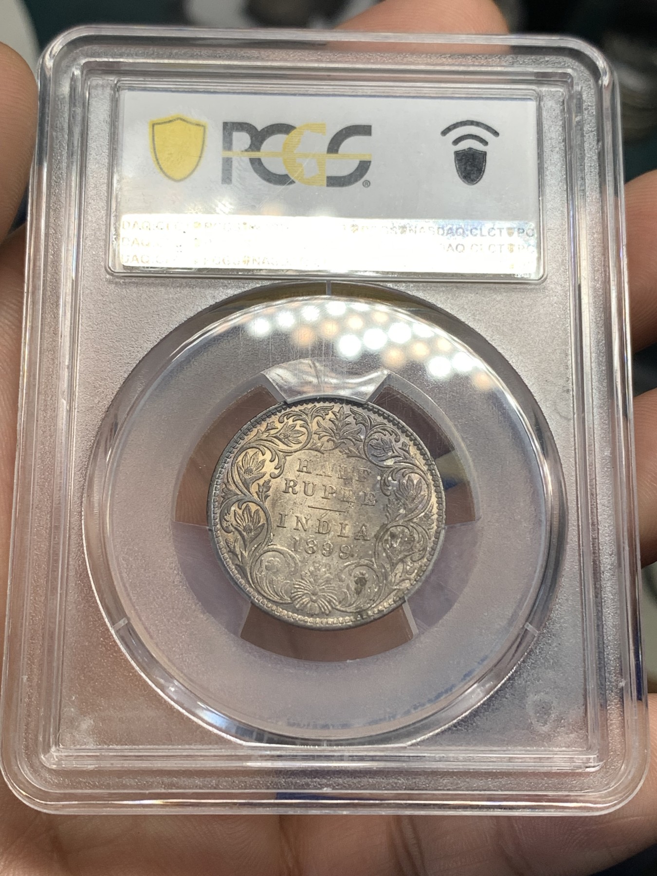 《竞宝斋》第179场-周日，周一2场 (全场包邮) PCGS AU53 1899 英属印度小维1/2卢比 稀少面值 灰彩包浆 目录价高 XF的400美金