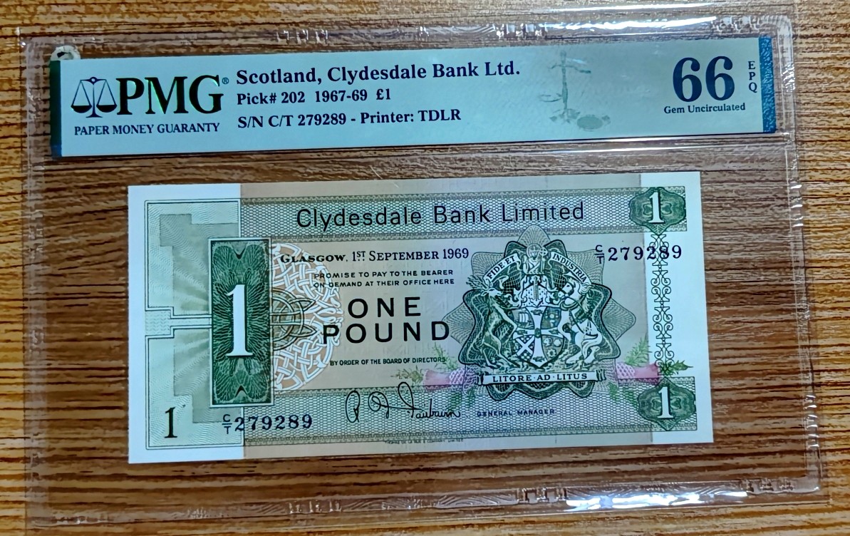 【Blue Auction】✨世界纸币精拍第341期——周日畅拍场 苏格兰 1969年1镑 PMG66EPQ 大船