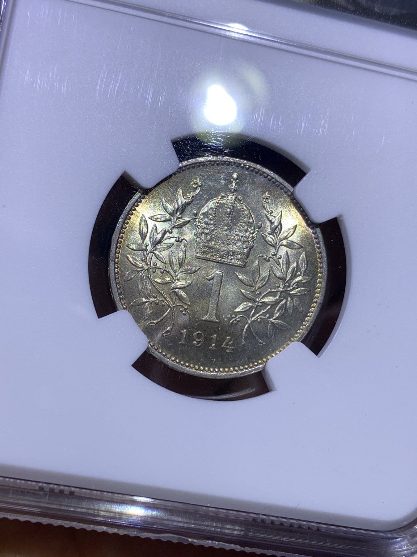 《竞宝斋》第179场-周日，周一2场 (全场包邮) NGC MS62 1914年奥匈帝国皇帝约瑟夫二世1科罗纳银币，其皇储斐迪南大公被刺，导致第一次世界大战爆发