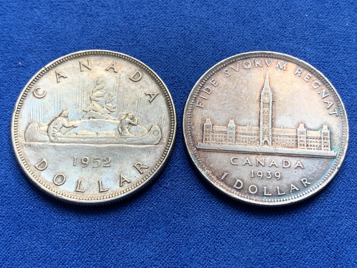 《竞宝斋》第179场-周日，周一2场 (全场包邮) 加拿大1939、1952年乔治六世1元银币两枚