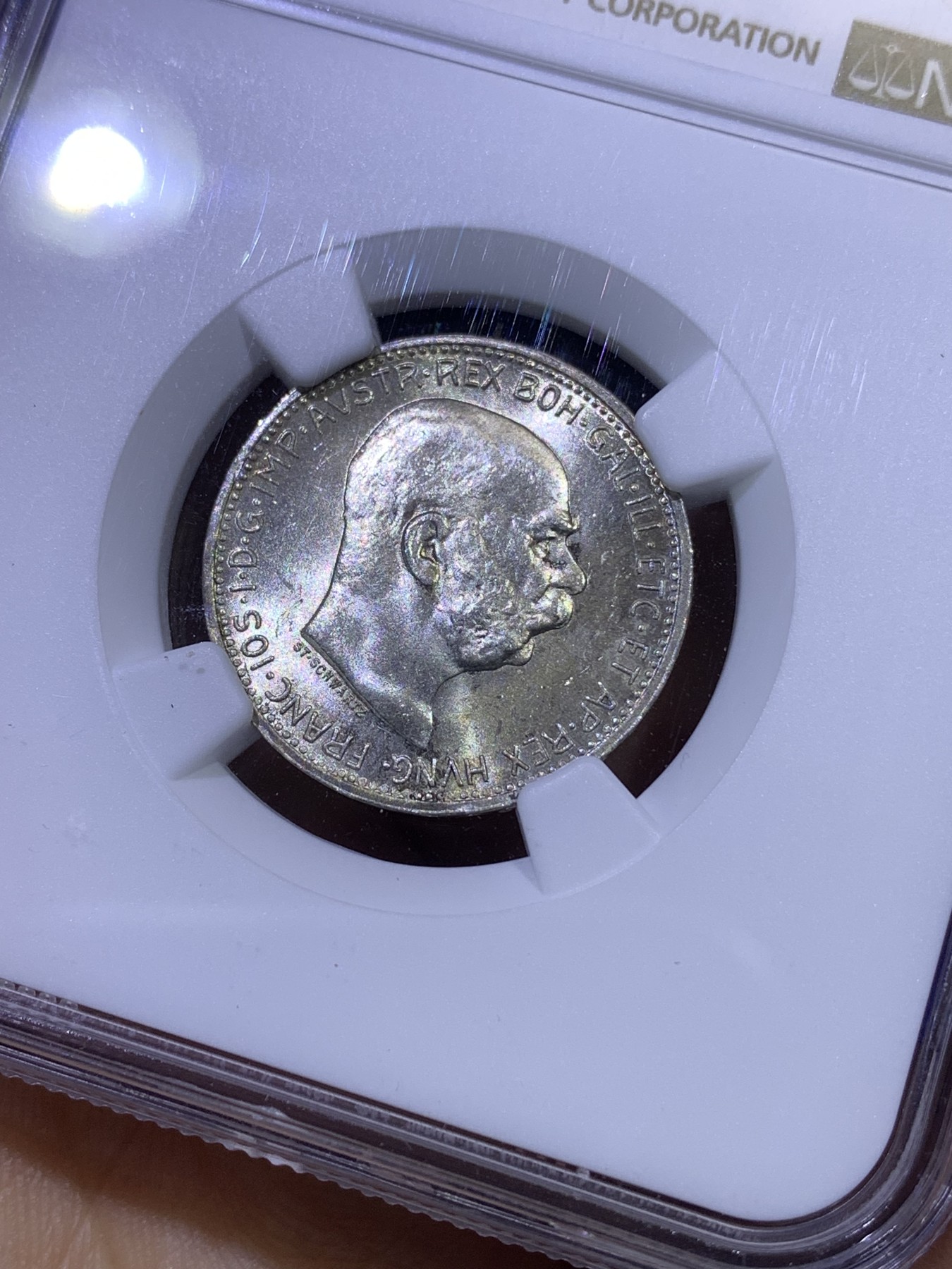 《竞宝斋》第179场-周日，周一2场 (全场包邮) NGC MS62 1914年奥匈帝国皇帝约瑟夫二世1科罗纳银币，其皇储斐迪南大公被刺，导致第一次世界大战爆发