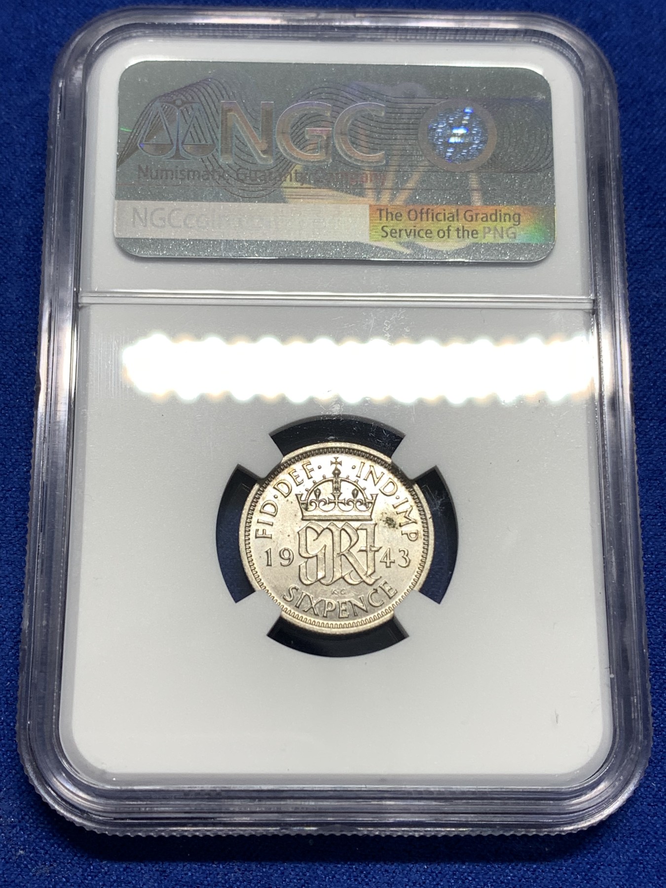 《竞宝斋》第179场-周日，周一2场 (全场包邮) NGC-MS61 英国1943年 乔六6便士银币 原光好品