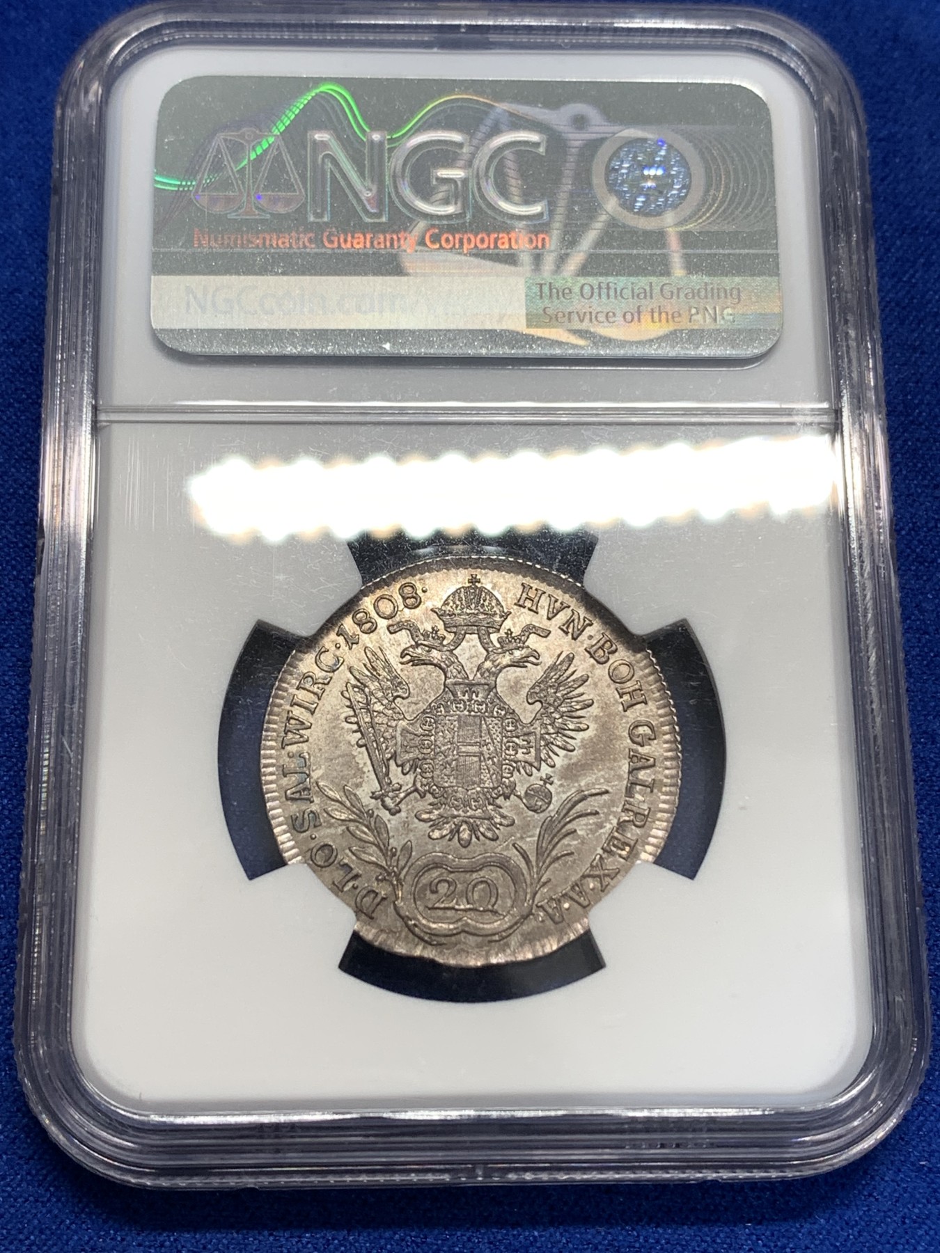 《竞宝斋》第179场-周日，周一2场 (全场包邮) NGC AU58 奥地利帝国1808年弗兰茨一世20克鲁泽银币