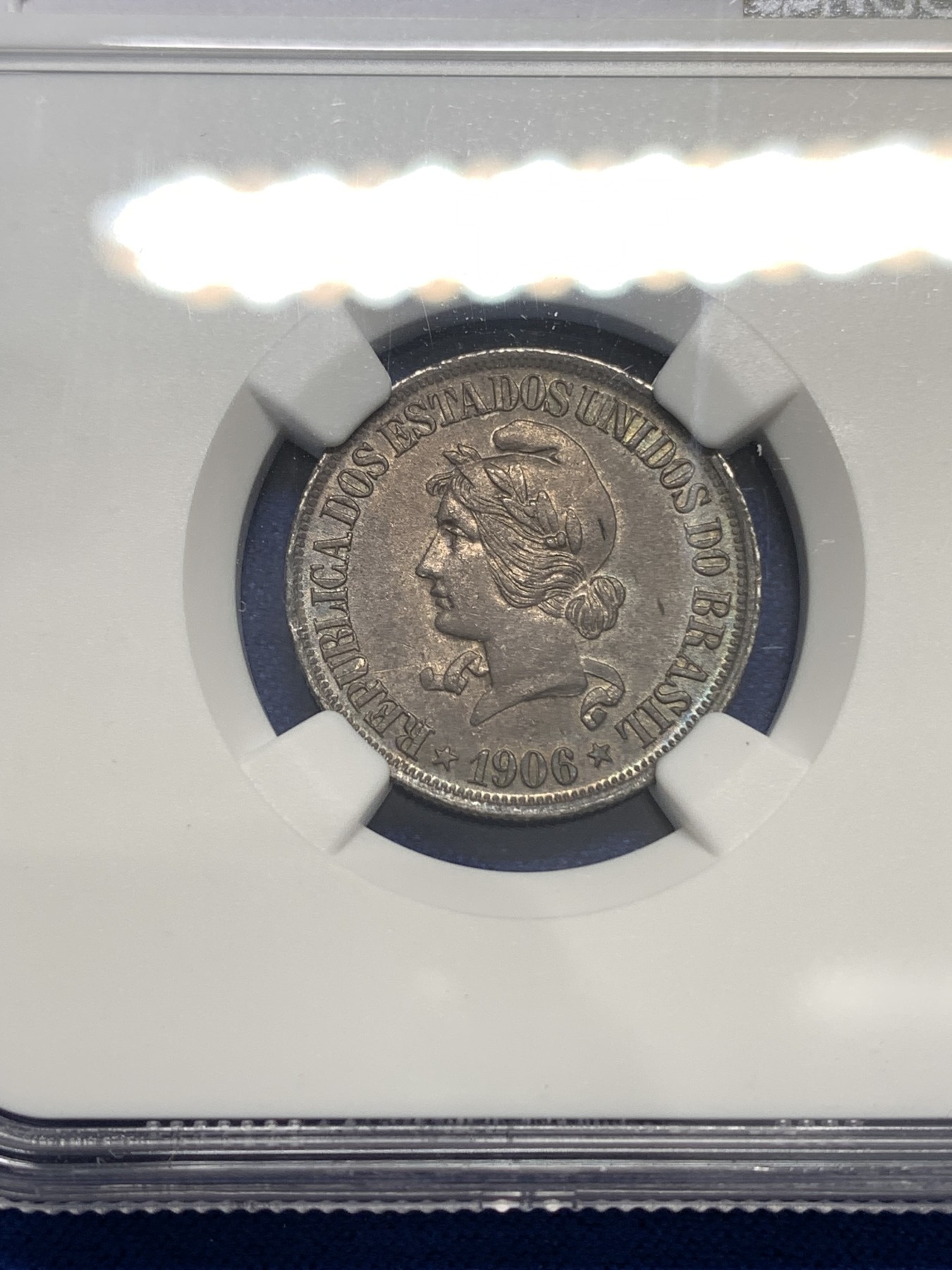 《竞宝斋》第179场-周日，周一2场 (全场包邮) NGC-MS62 巴西联邦 1906年 500R 银币 紫色包浆 少见品种