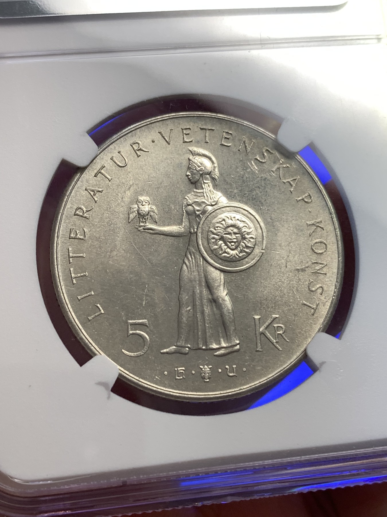 《竞宝斋》第179场-周日，周一2场 (全场包邮) NGC MS61 1962年瑞典国王古斯塔夫六世80岁生日5克朗银币