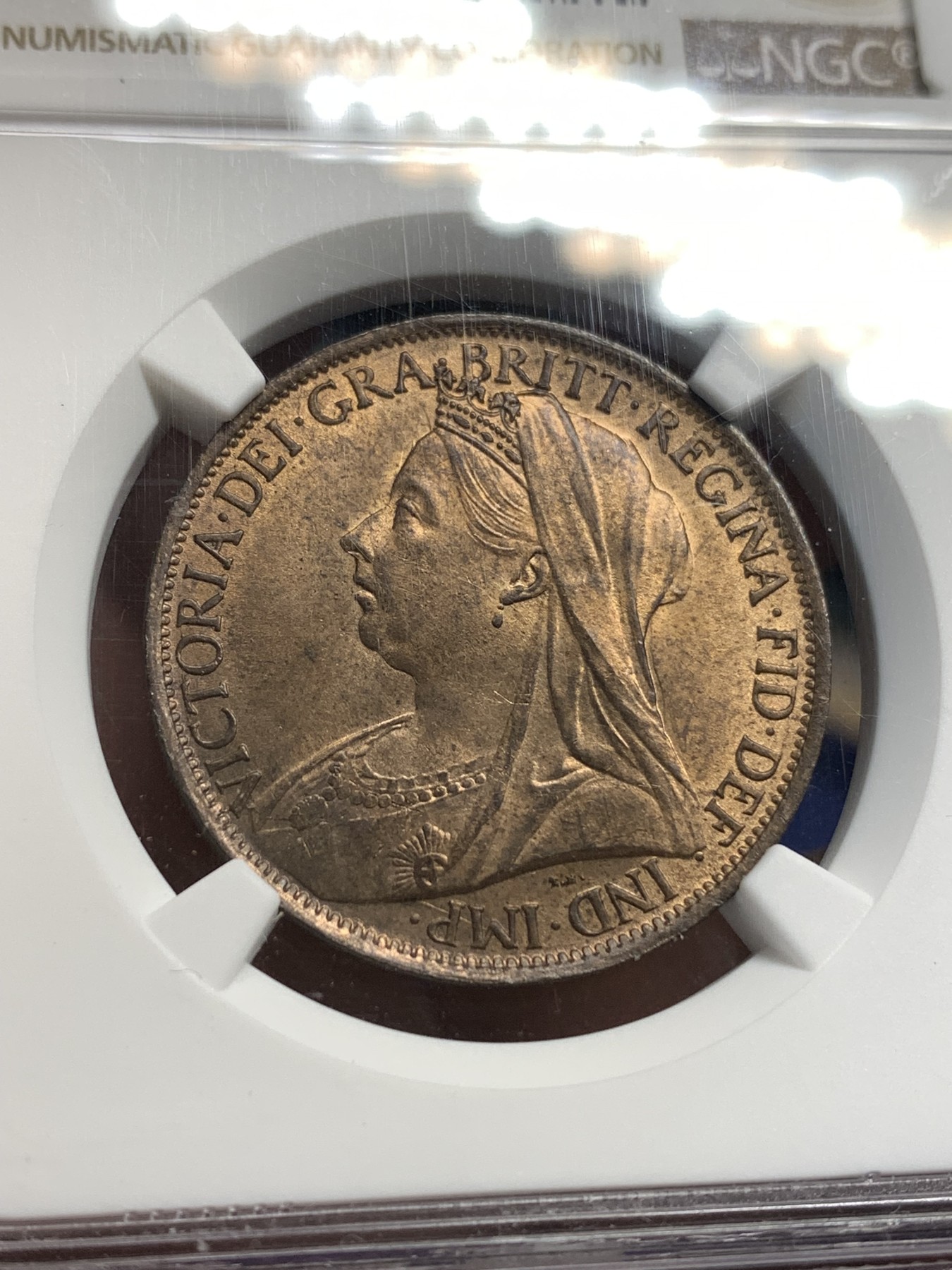 《竞宝斋》第179场-周日，周一2场 (全场包邮) NGC MS64RB 英国 1901 维多利亚 披纱版 1便士大铜币 高分好状态