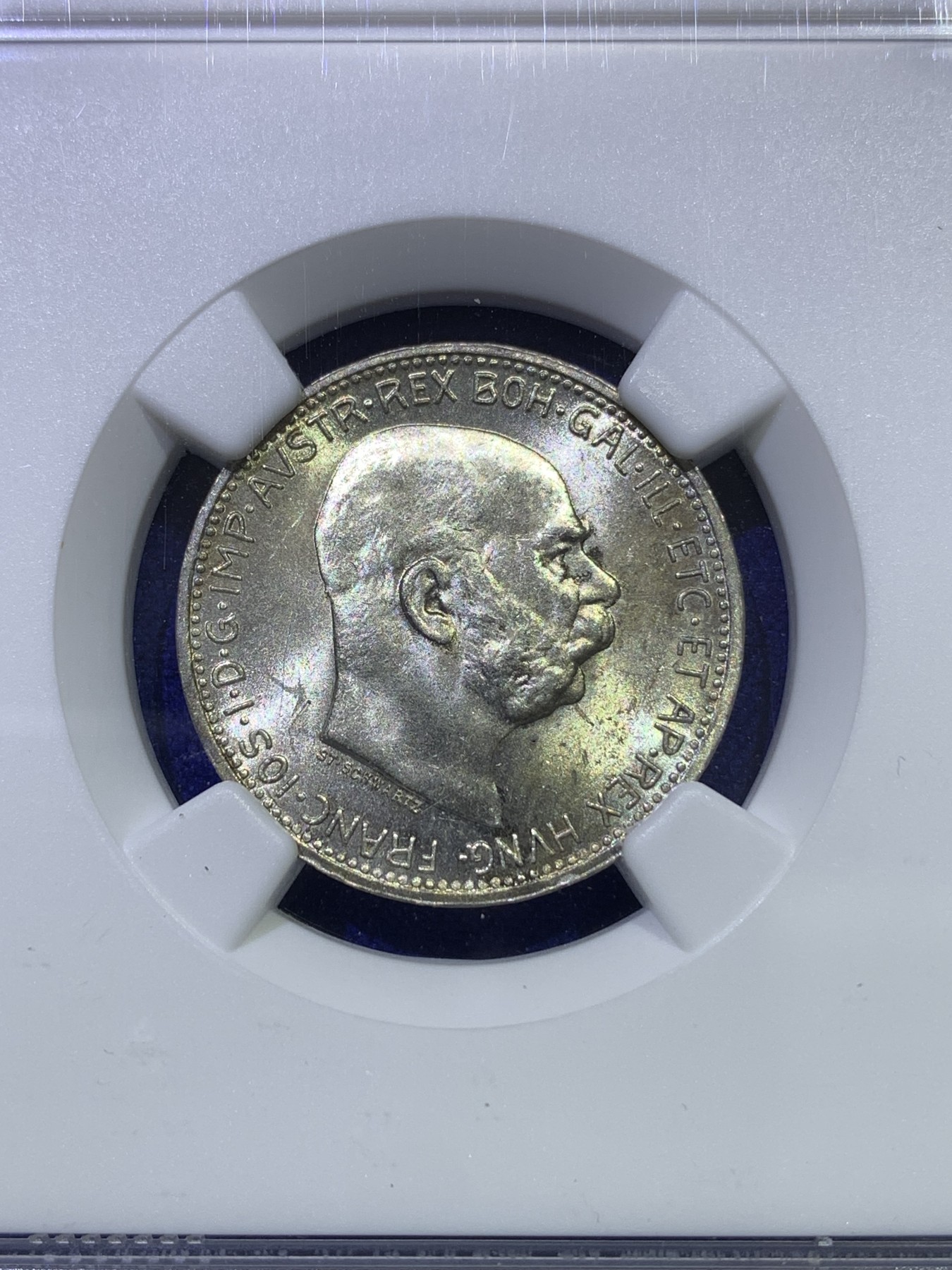 《竞宝斋》第179场-周日，周一2场 (全场包邮) NGC MS62 1914年奥匈帝国皇帝约瑟夫二世1科罗纳银币，其皇储斐迪南大公被刺，导致第一次世界大战爆发