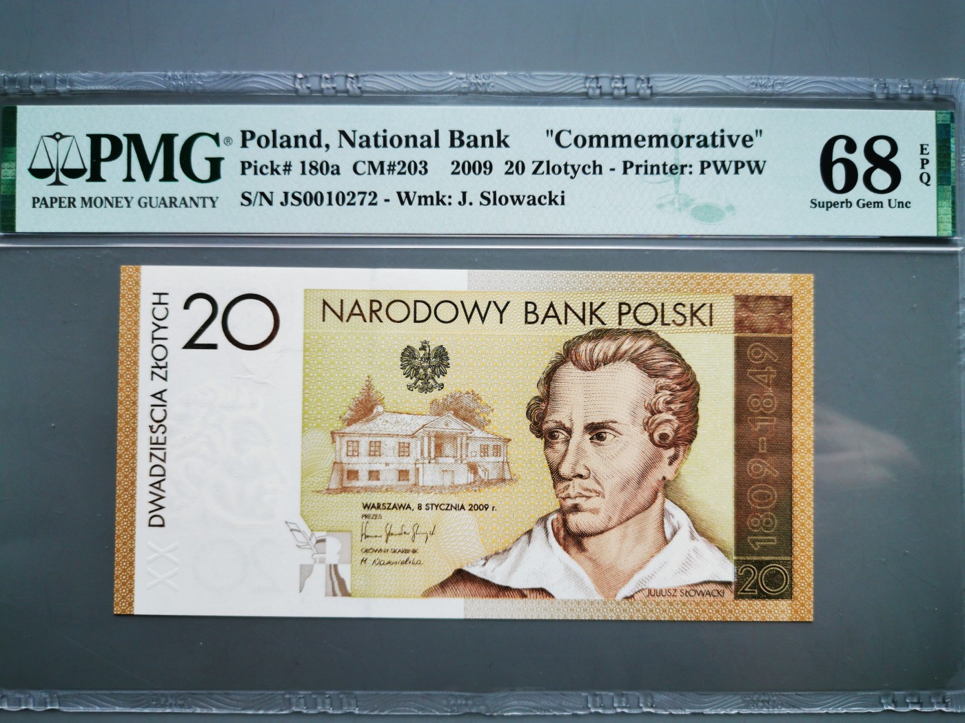 《崇甫堂》-PMG评级波兰纸钞VII PMG-68 波兰2009年《诗人斯沃瓦茨基200周年诞辰》纪念钞 P#180a