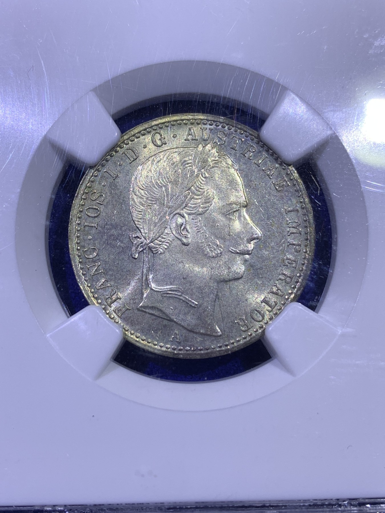 《竞宝斋》第179场-周日，周一2场 (全场包邮) NGC MS65 奥匈帝国 奥地利 1864年 1/4F银币 高分少见面值