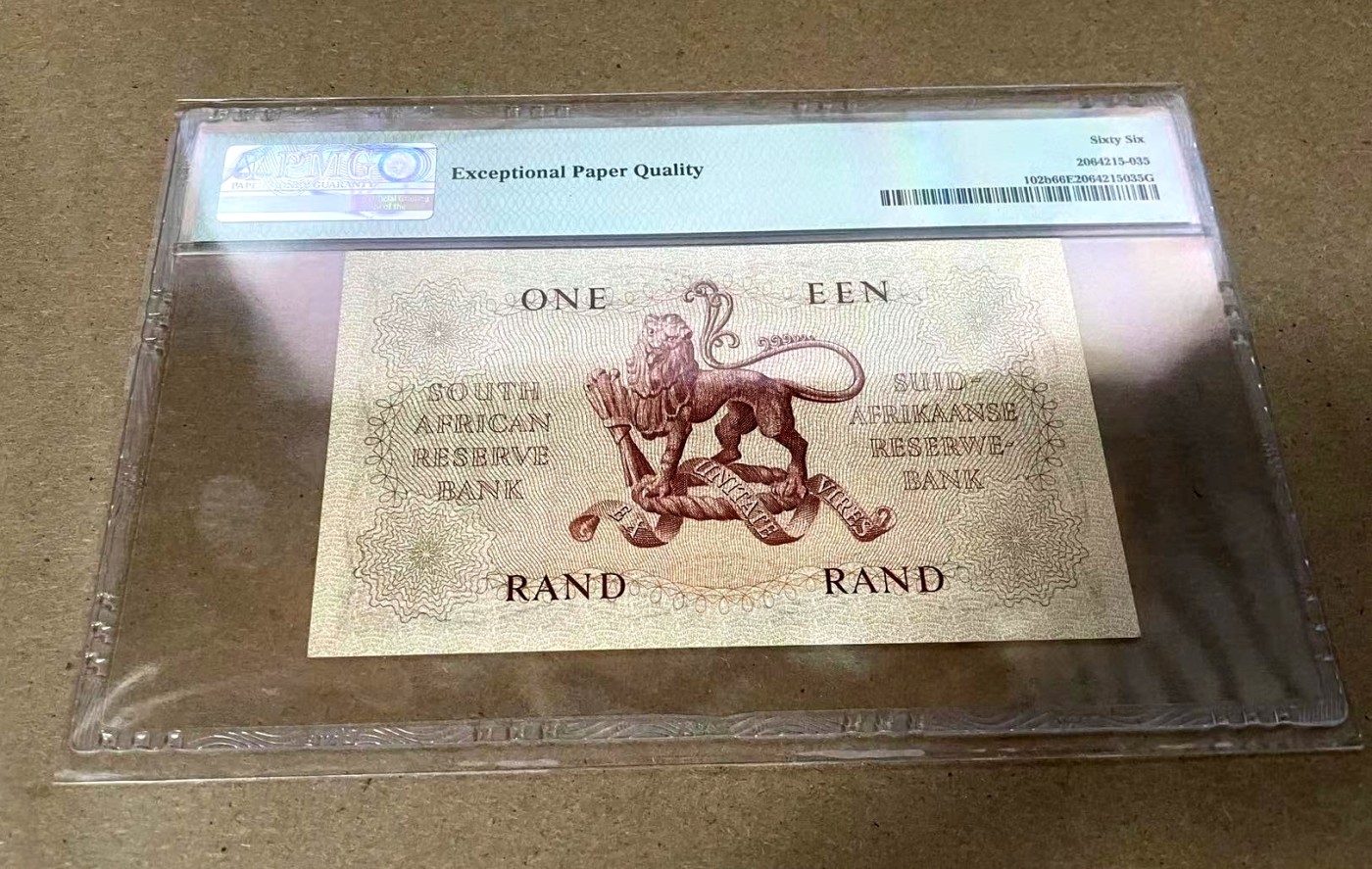 【Blue Auction】✨世界纸币精拍第341期——周日畅拍场 【无47】南非 1962-65年1兰特 PMG66EPQ 狮子 